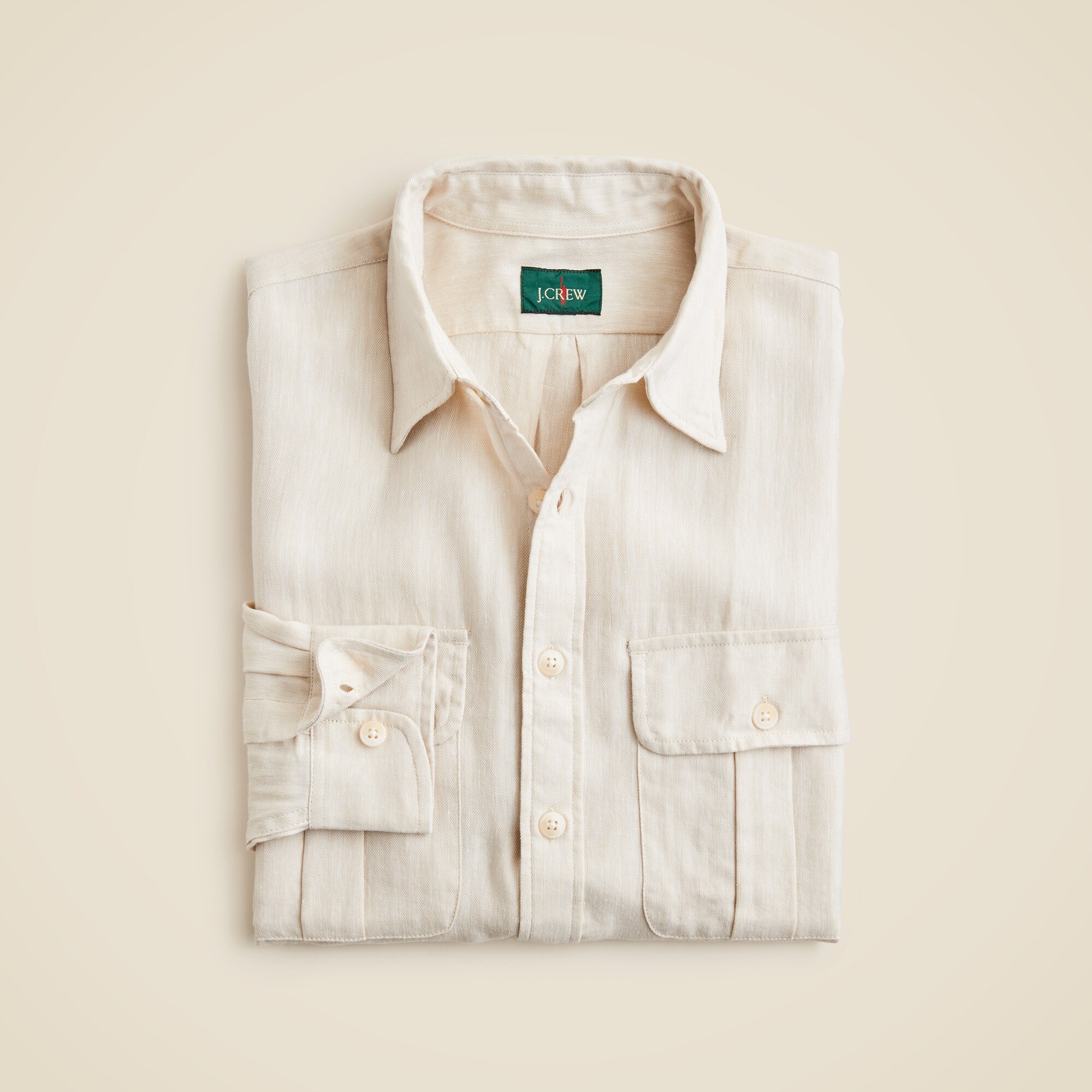 Two-pocket herringbone workshirt in TENCEL™ lyocell-linen blend