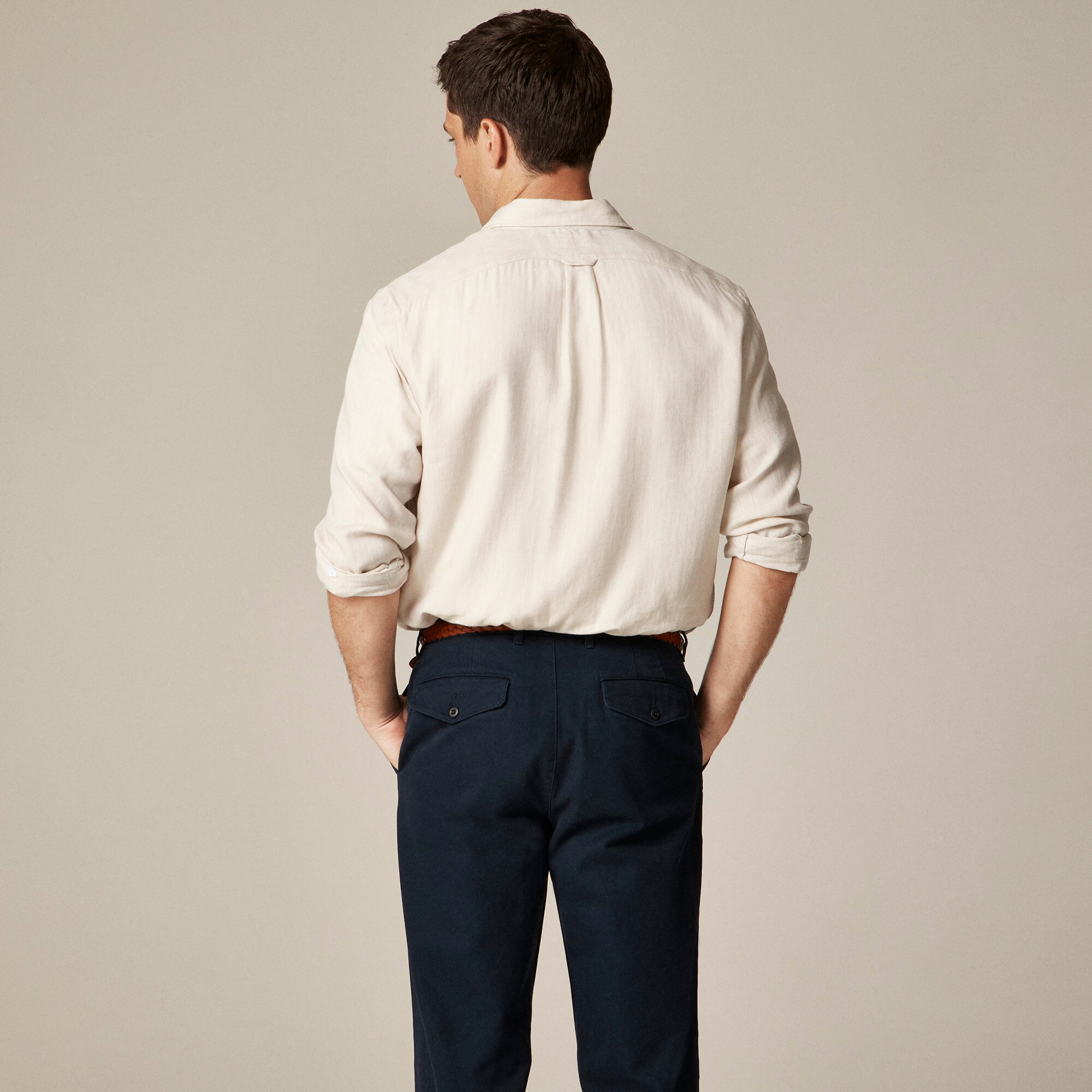 Two-pocket herringbone workshirt in TENCEL™ lyocell-linen blend