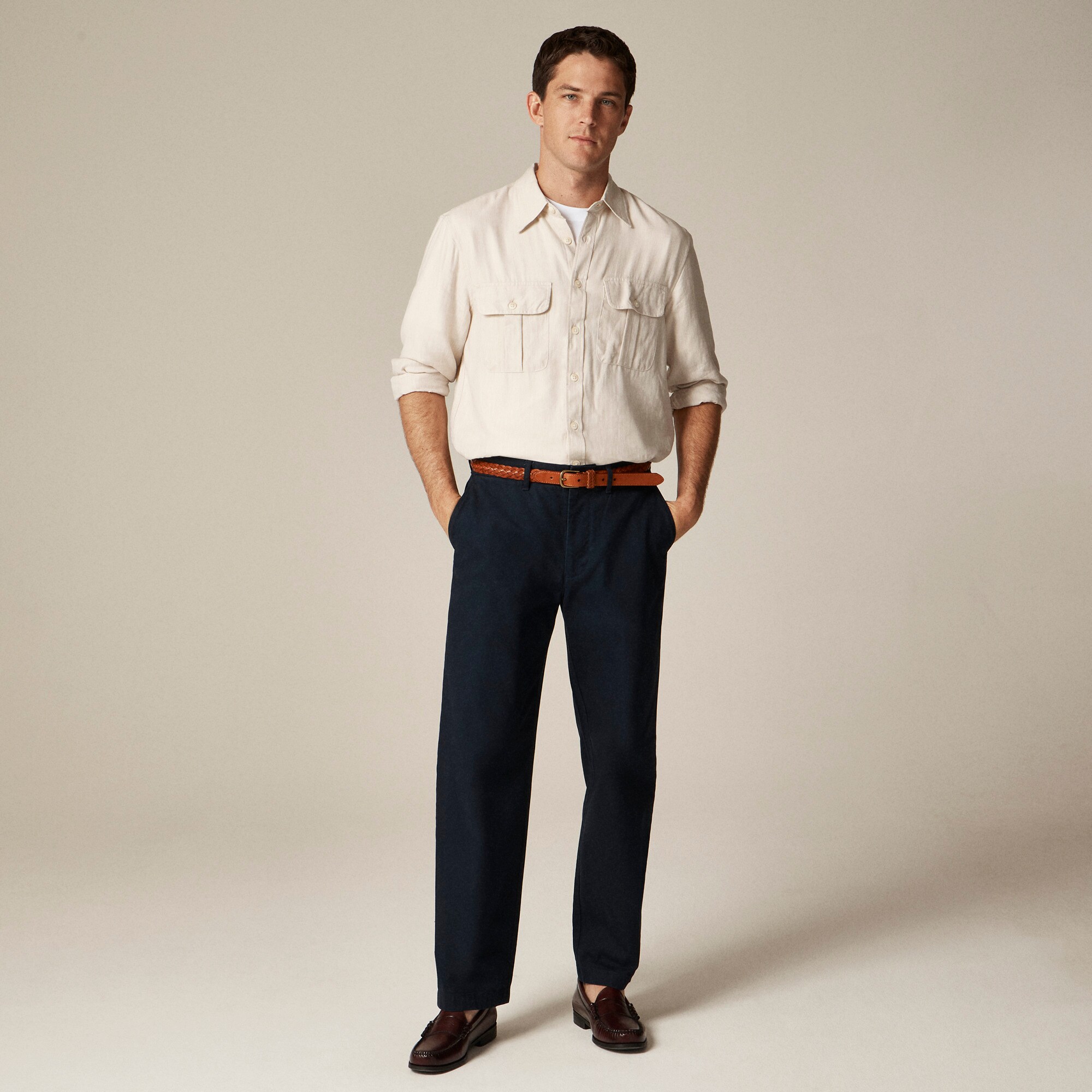 Two-pocket herringbone workshirt in TENCEL™ lyocell-linen blend