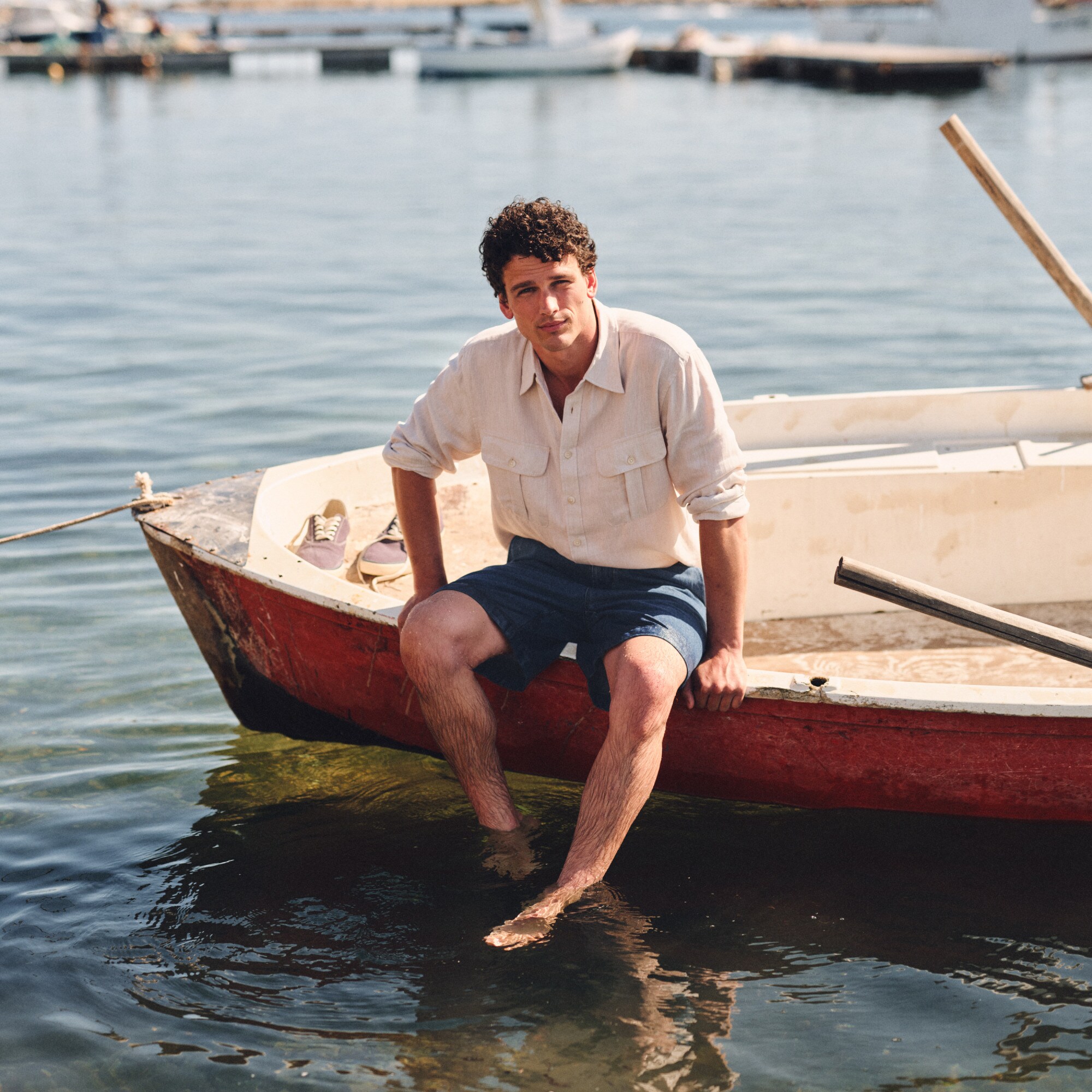 Two-pocket herringbone workshirt in TENCEL™ lyocell-linen blend