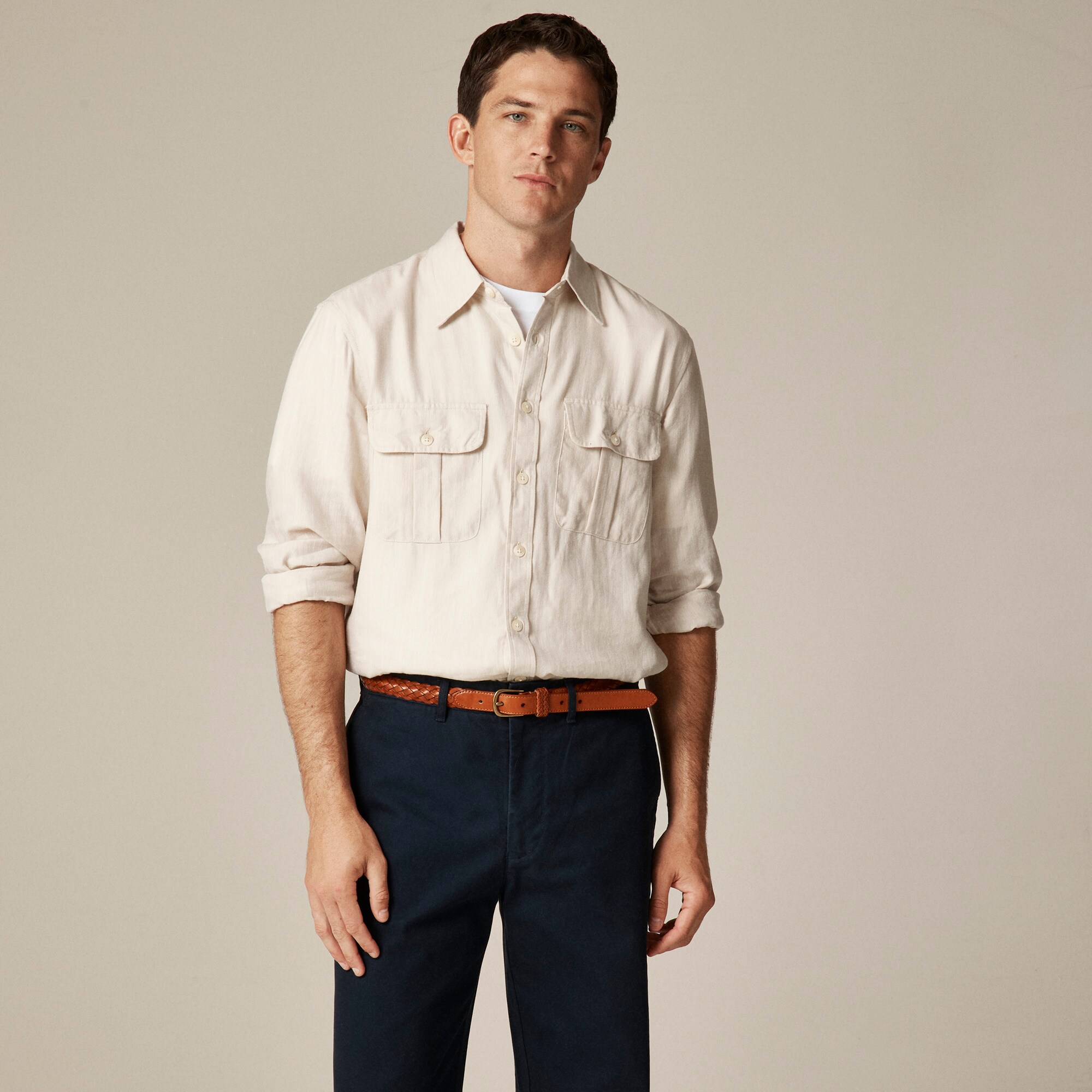  Two-pocket herringbone workshirt in TENCEL&trade; lyocell-linen blend