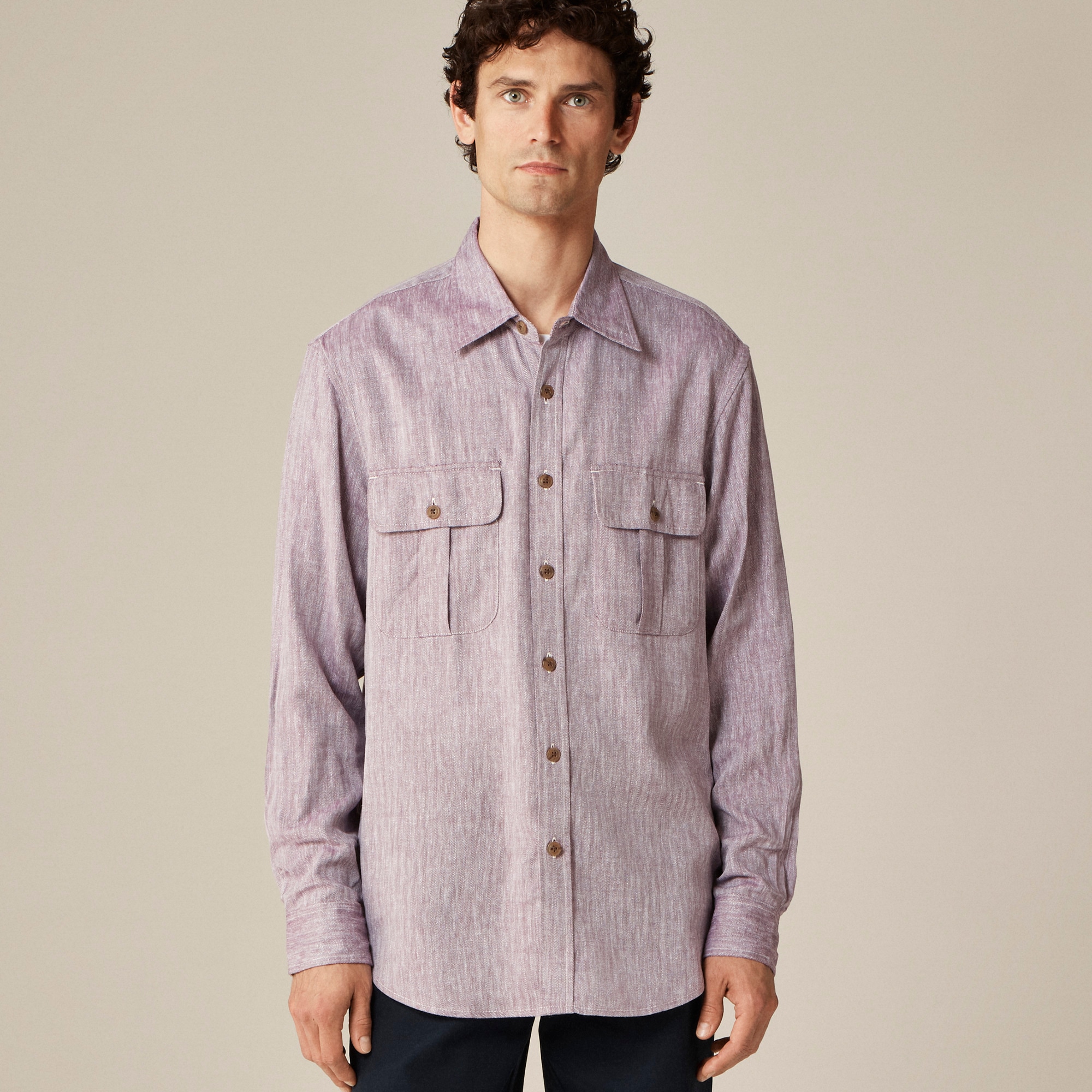 Two-pocket herringbone workshirt in TENCEL™ lyocell-linen blend