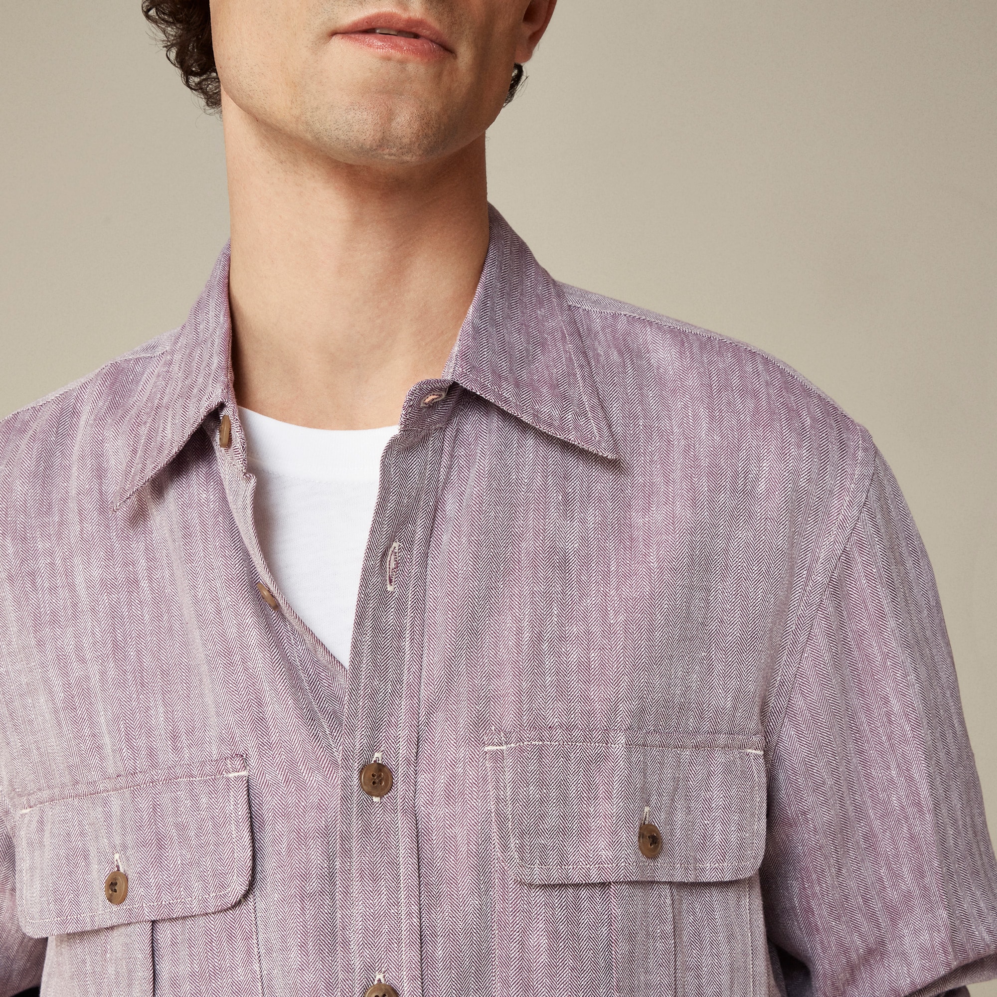 Two-pocket herringbone workshirt in TENCEL™ lyocell-linen blend