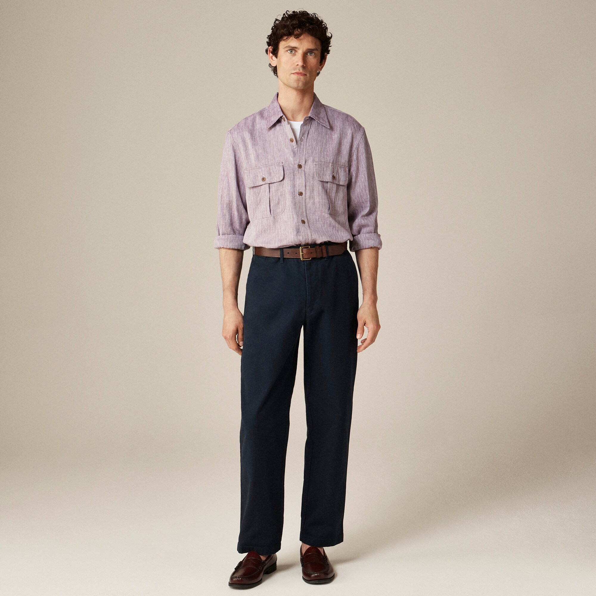 Two-pocket herringbone workshirt in TENCEL™ lyocell-linen blend