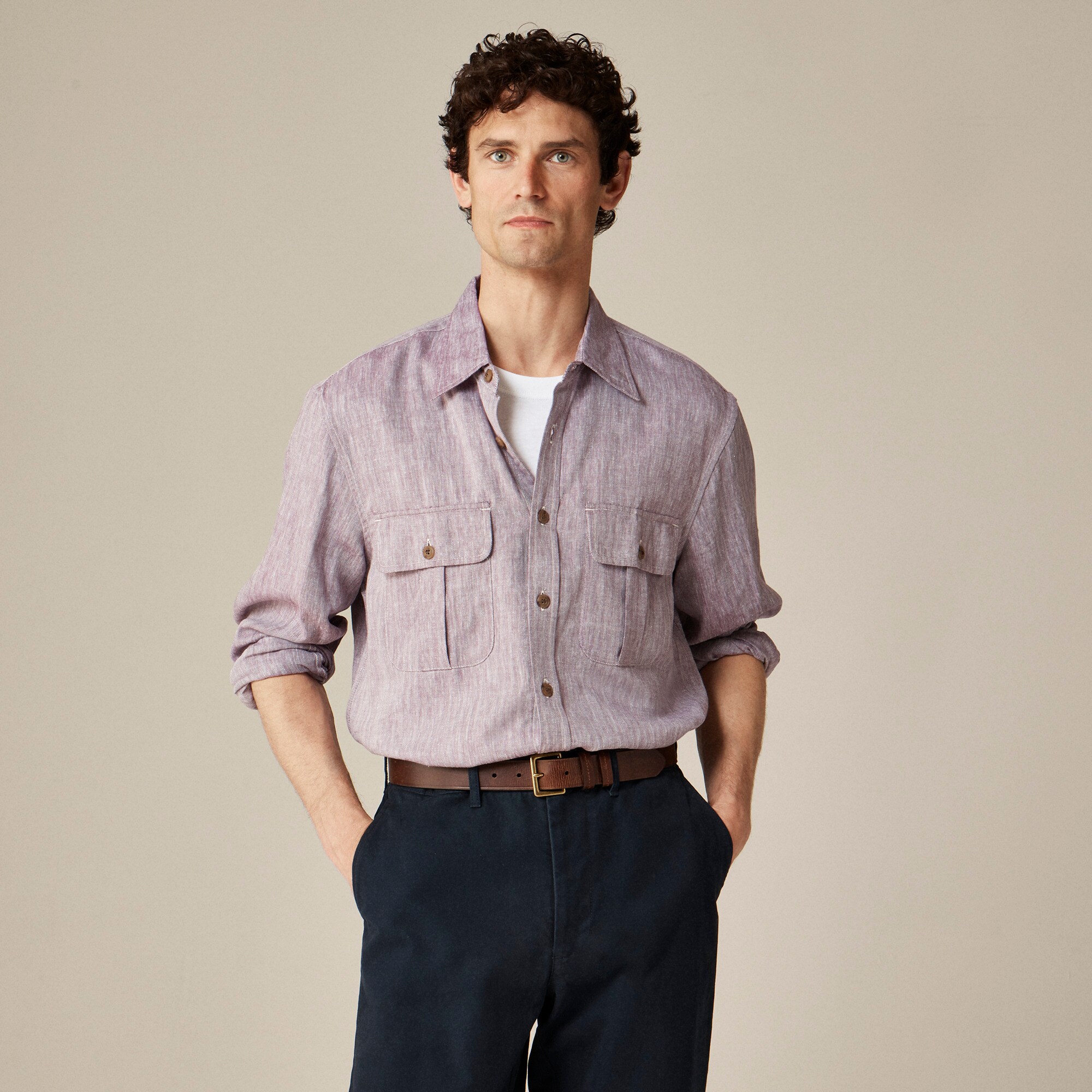  Two-pocket herringbone workshirt in TENCEL&trade; lyocell-linen blend