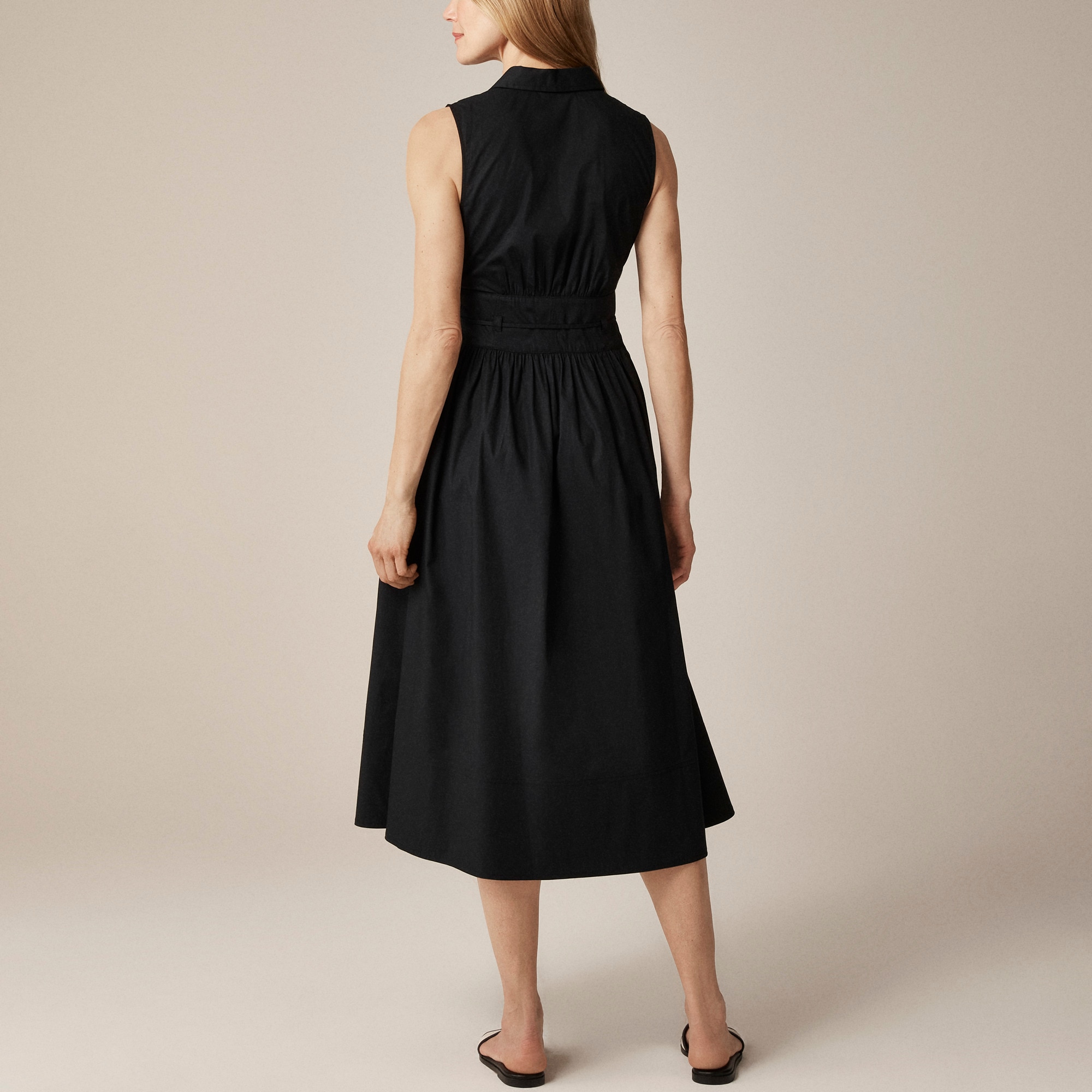 Fitted-waist shirtdress in cotton poplin