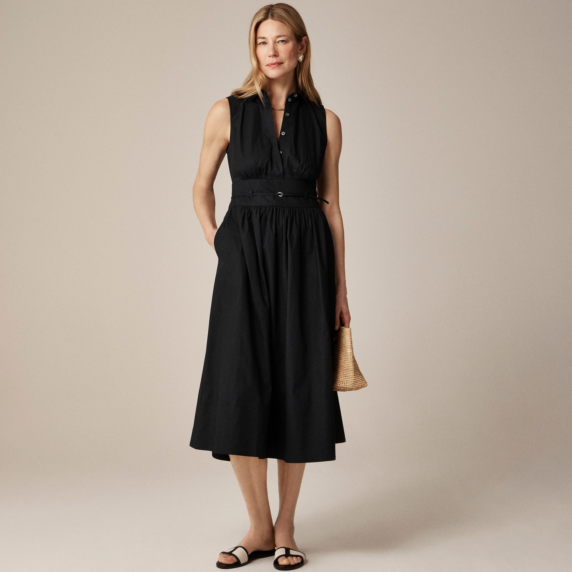 womens Tall fitted-waist shirtdress in cotton poplin