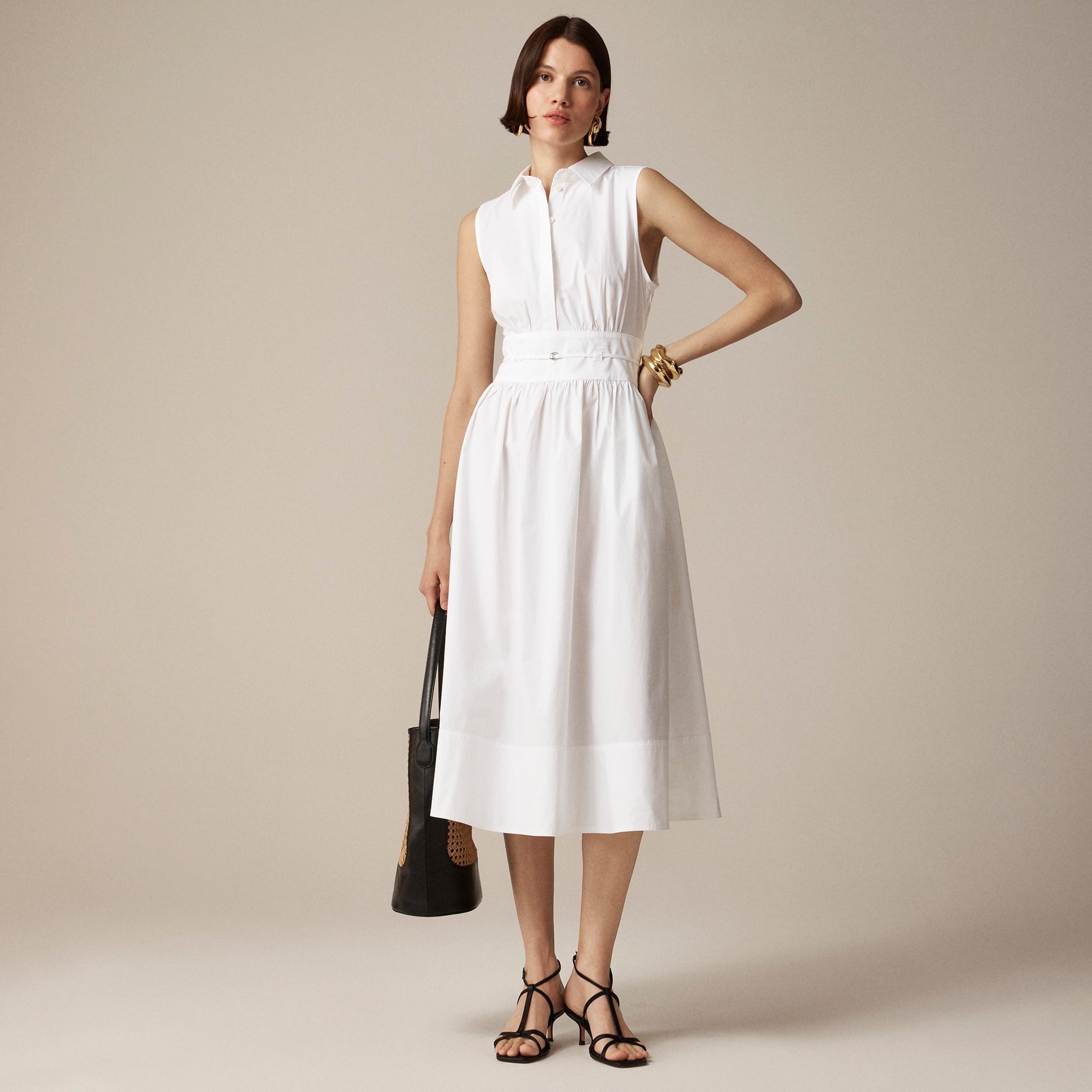womens Fitted-waist shirtdress in cotton poplin