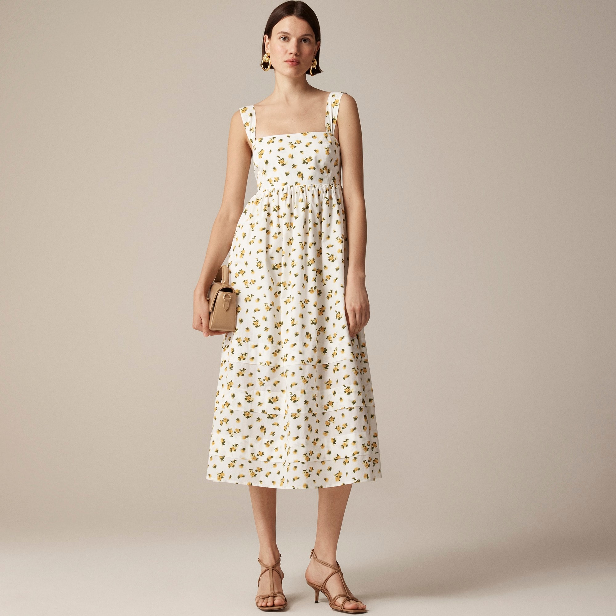 Squareneck midi dress in budding rose print