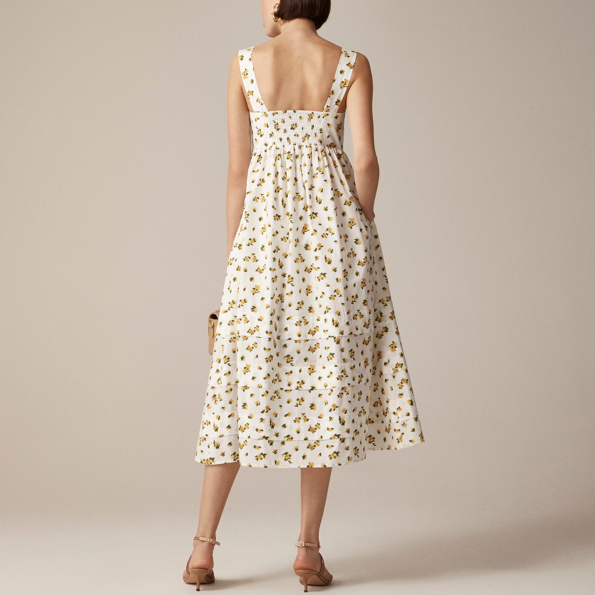 Squareneck midi dress in budding rose print