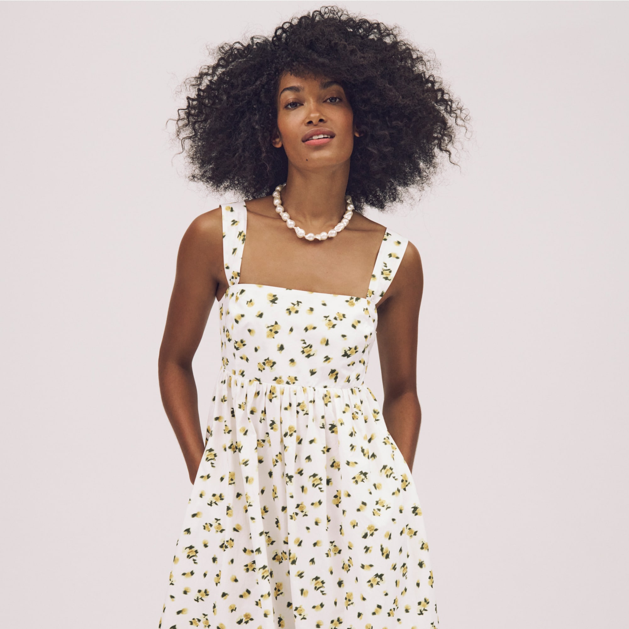 Squareneck midi dress in budding rose print