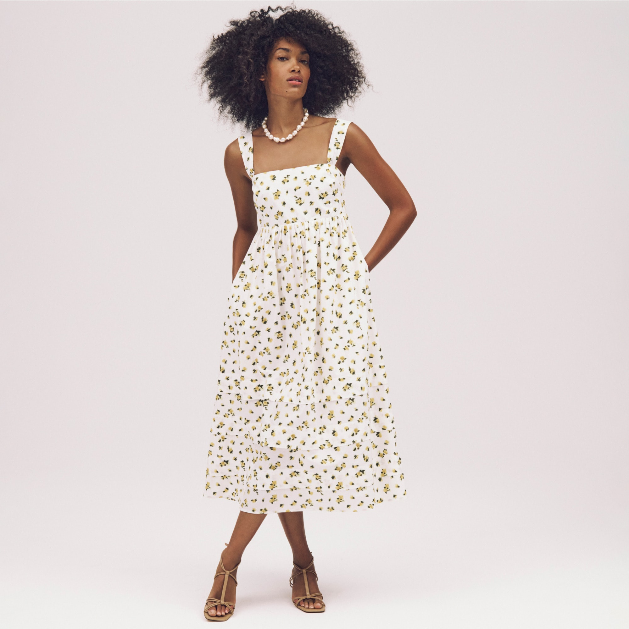 womens Squareneck midi dress in budding rose print