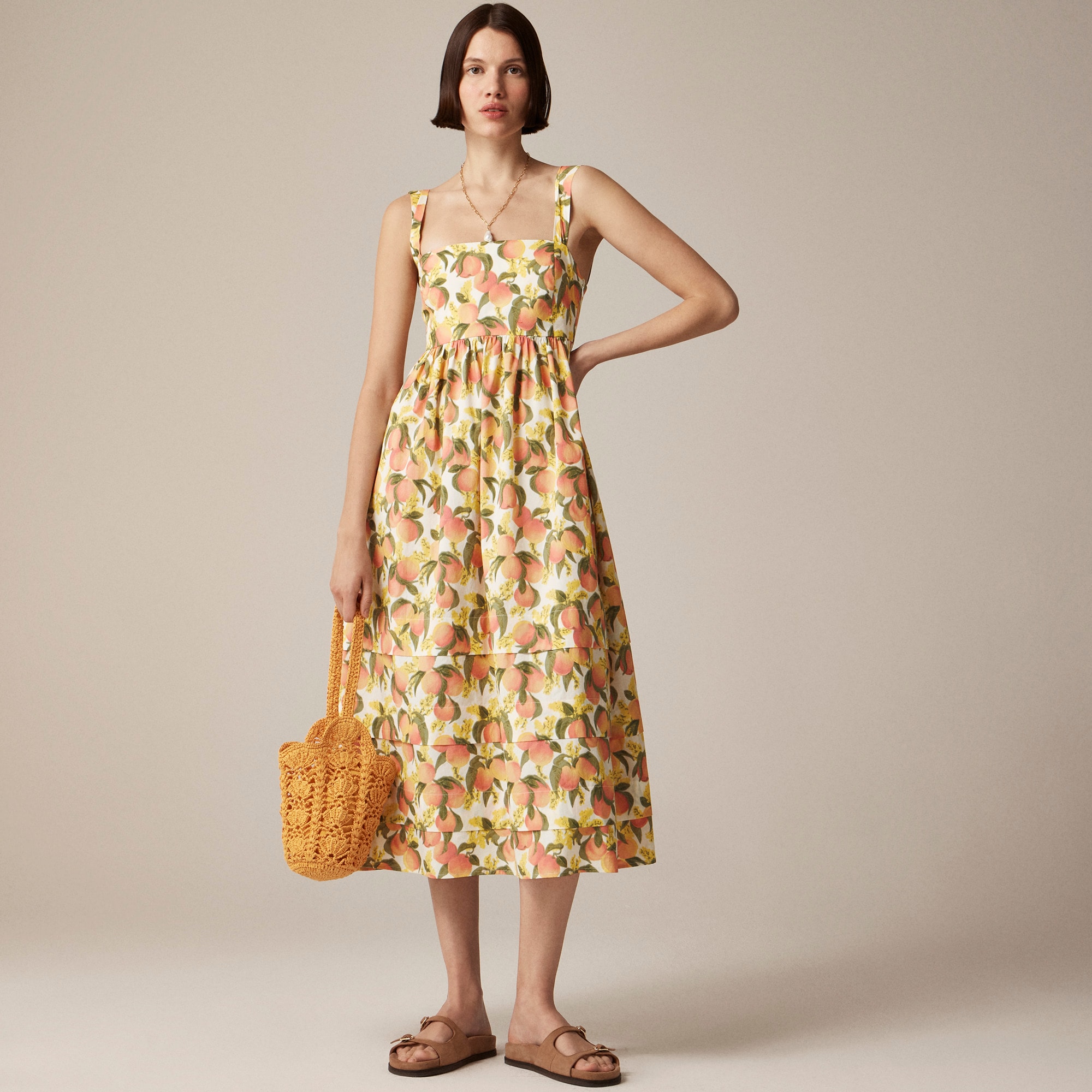 womens Squareneck midi dress in cotton poplin