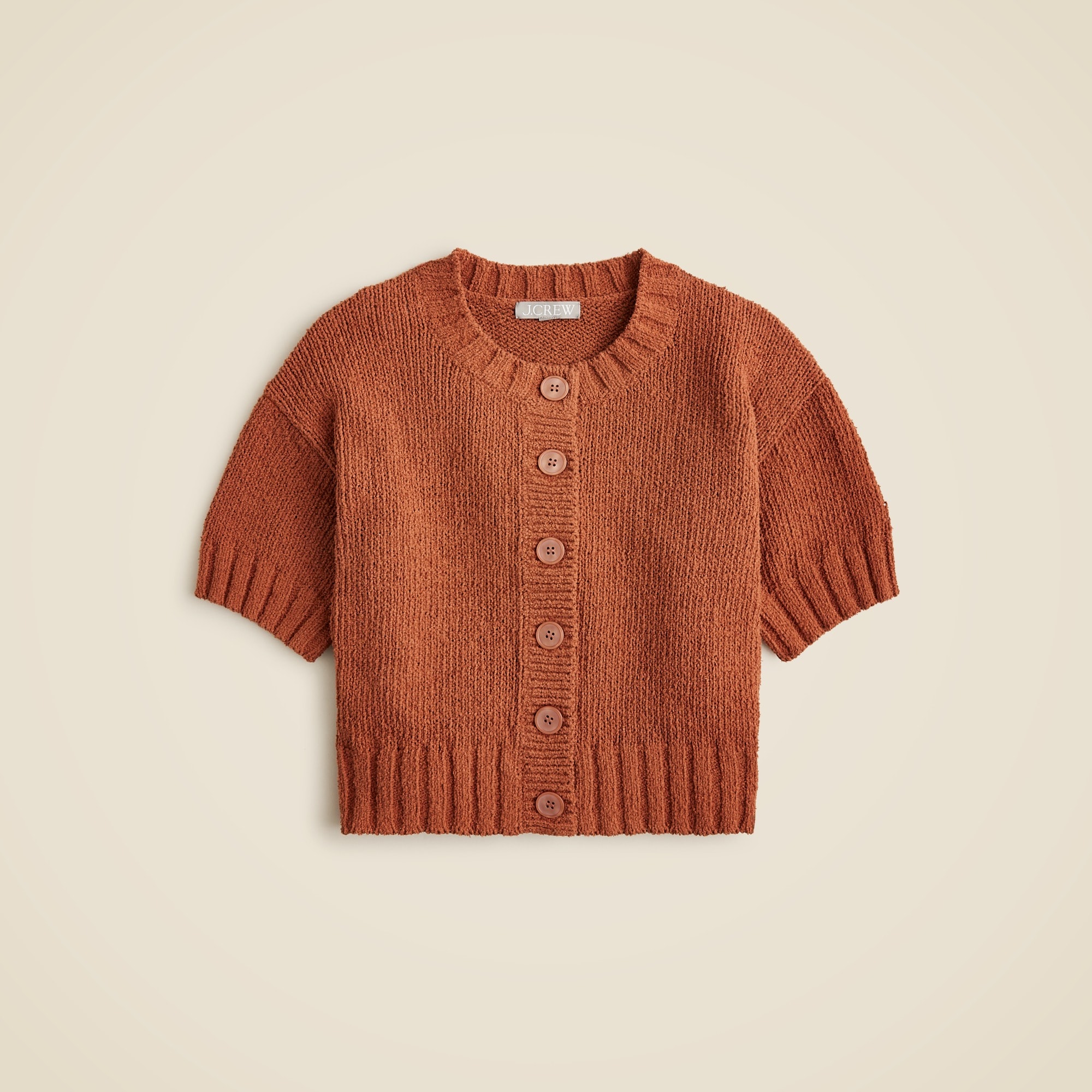 womens Marina crewneck cardigan in textured cotton blend