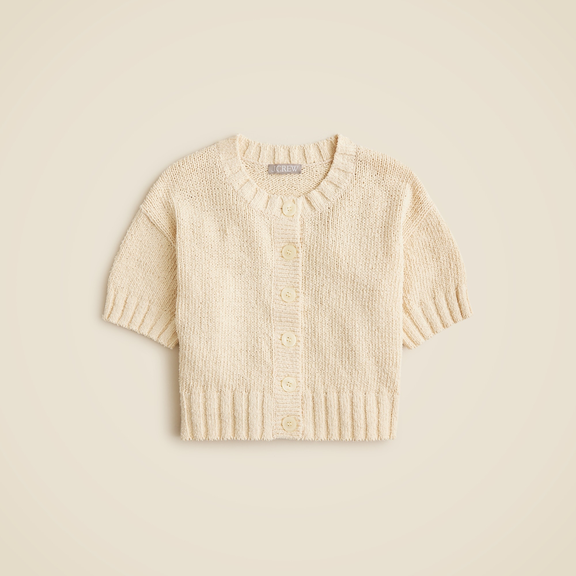 Marina crewneck cardigan in textured cotton blend