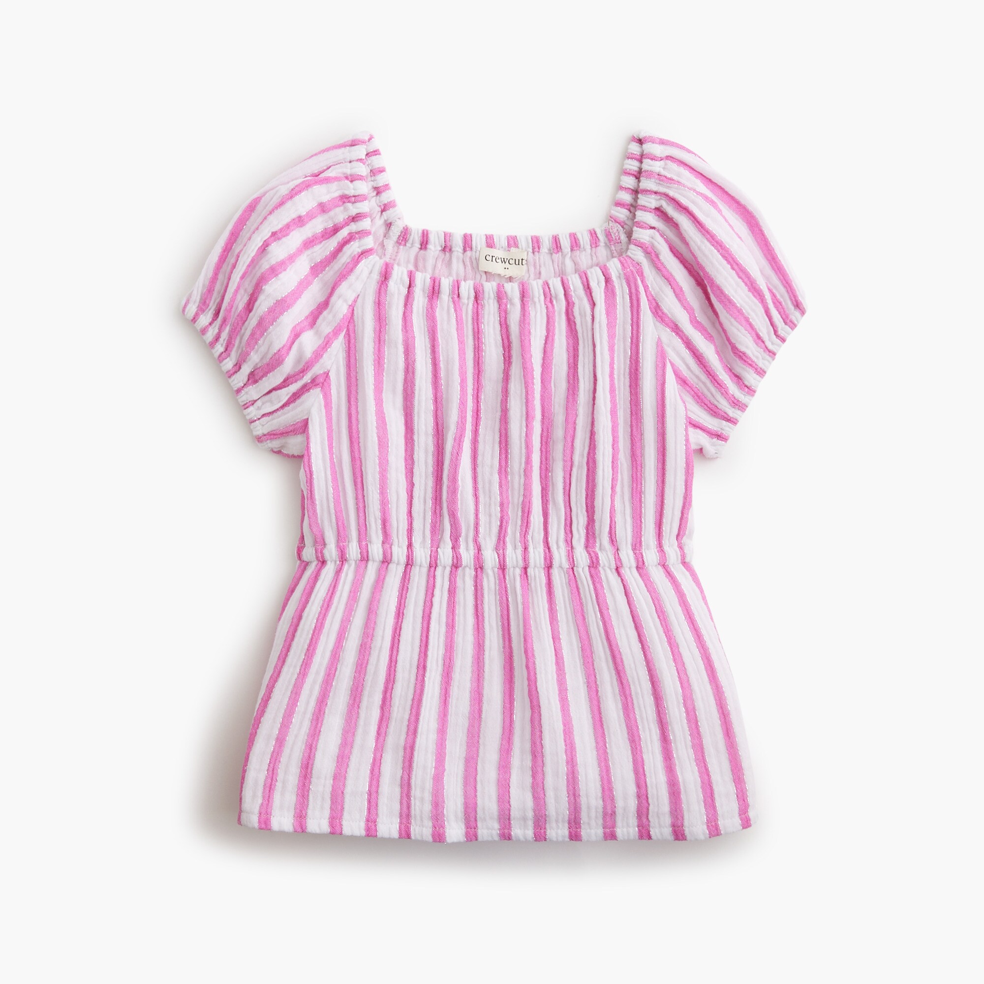 girls' gauze puff-sleeve peplum top for girls