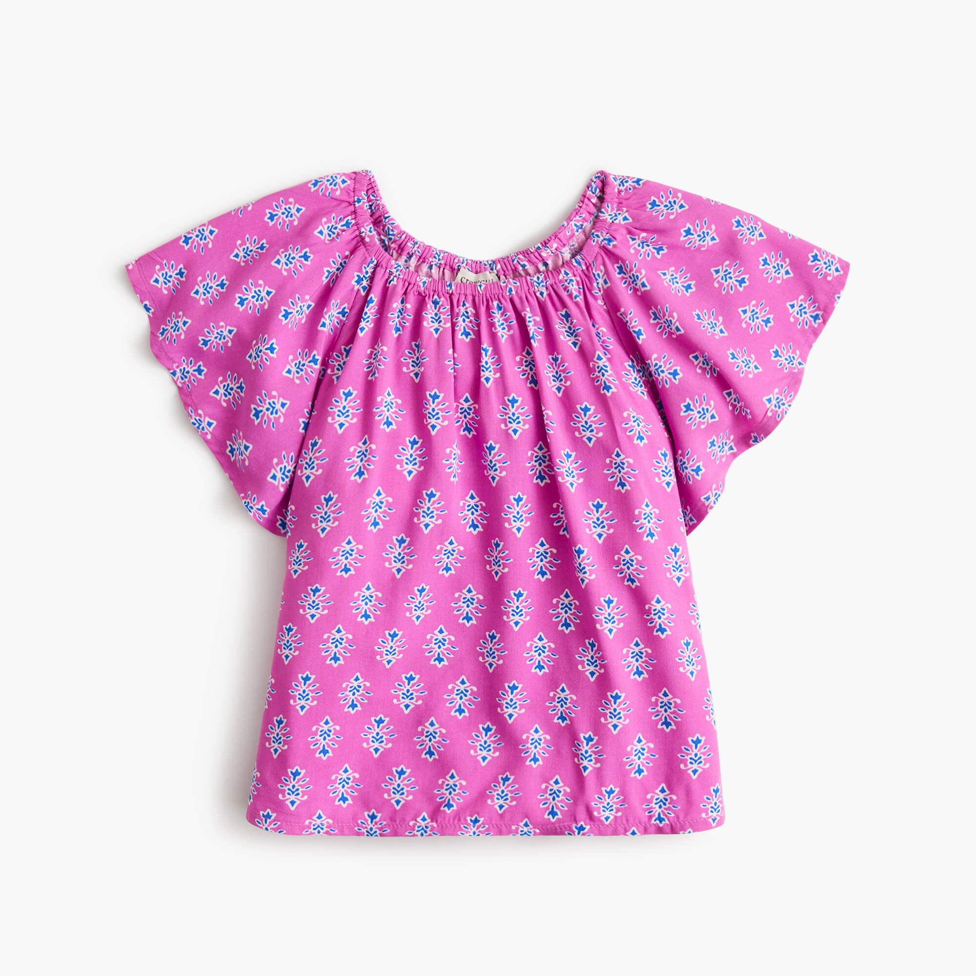 girls' block-print flutter-sleeve top for girls