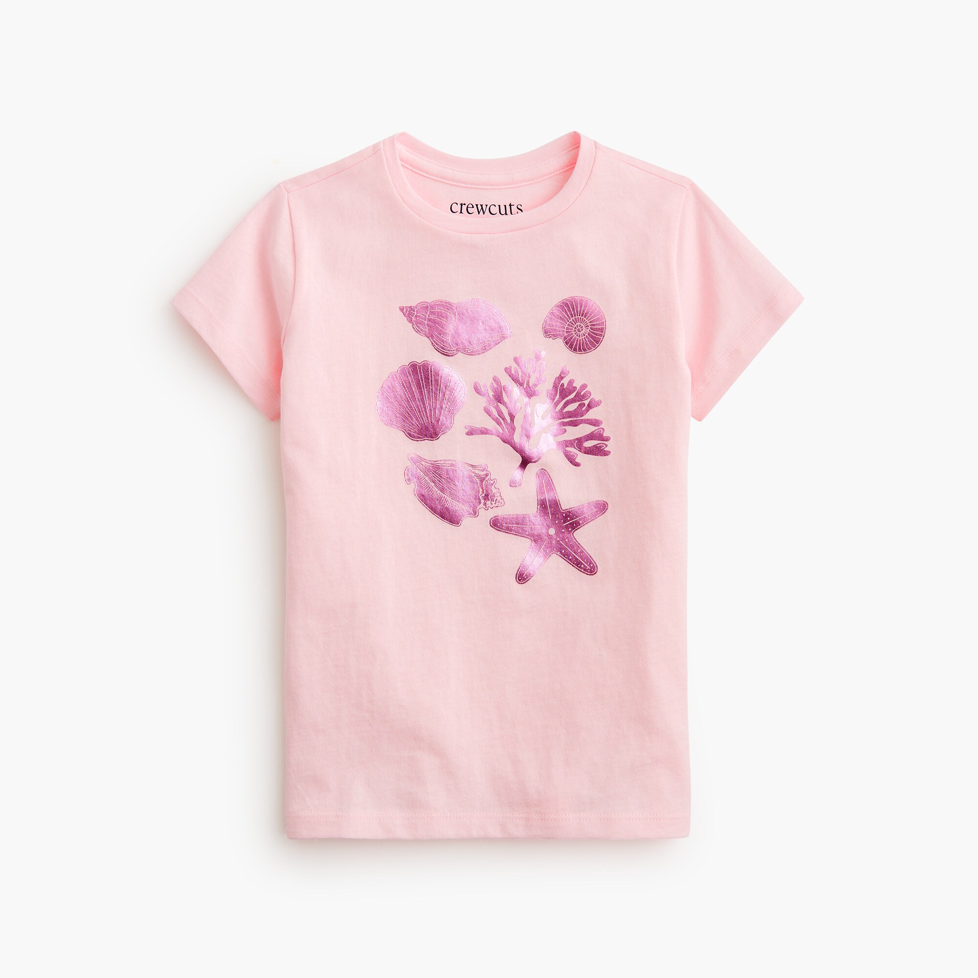 girls' pink foil seashells graphic tee for girls