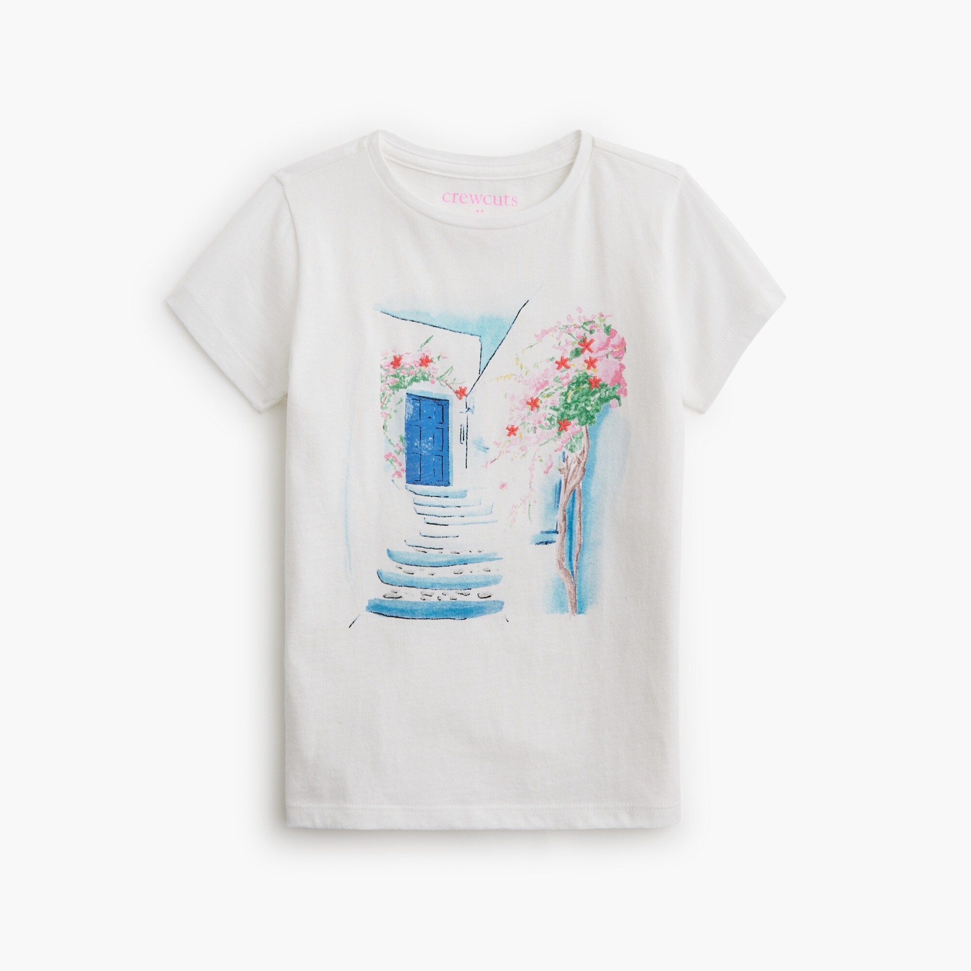  Girls' Mediterranean scene graphic tee
