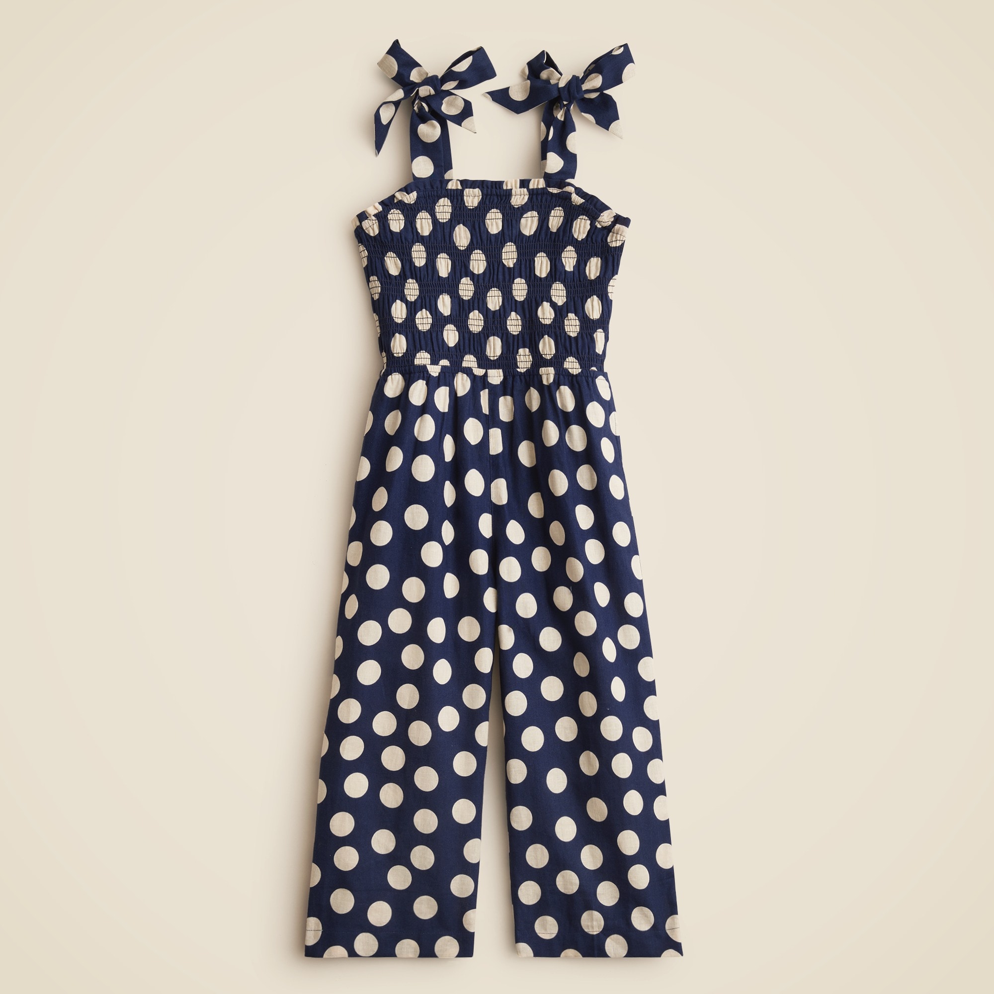 girls Girls' smocked jumpsuit in linen-cotton blend