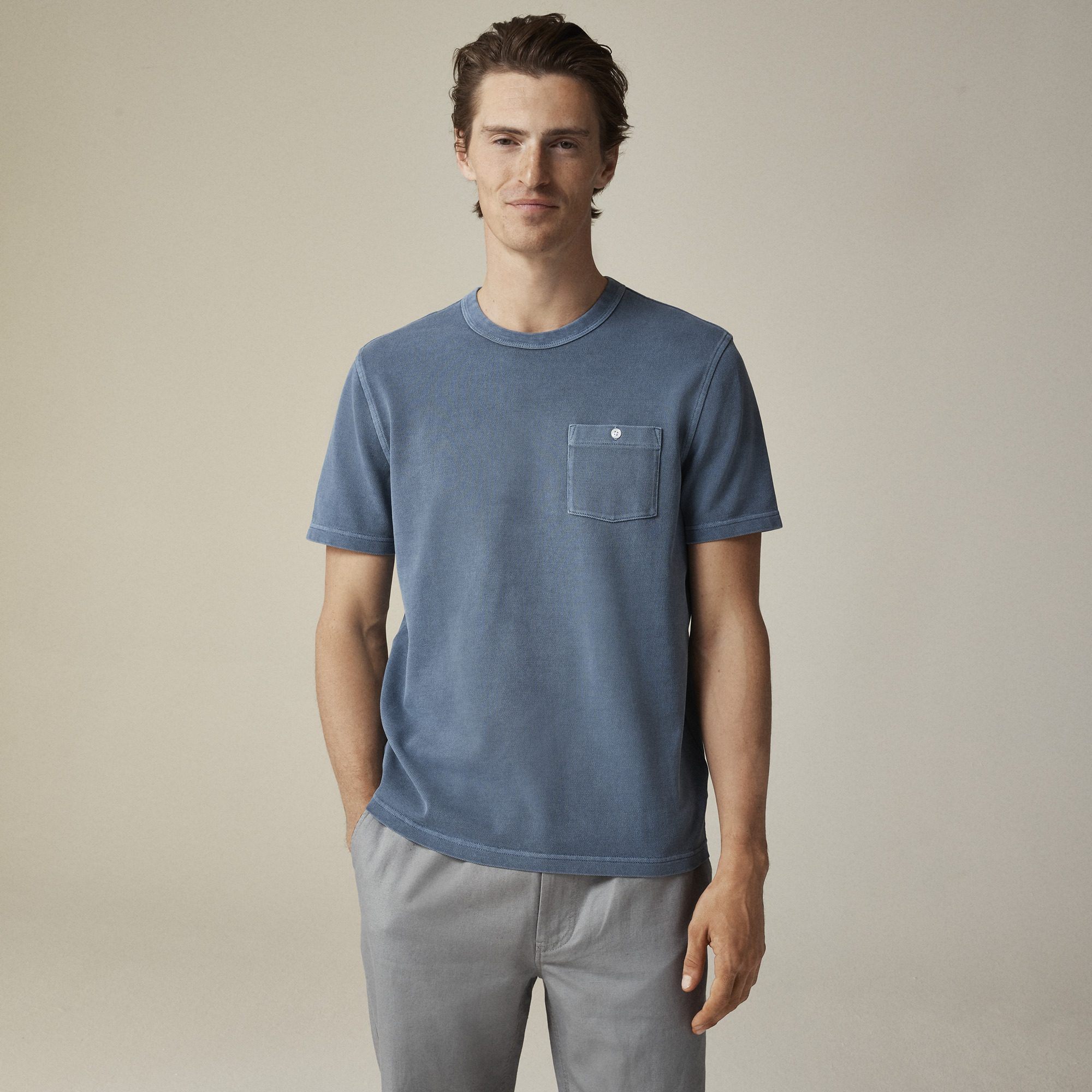 mens Washed piqu&eacute; pocket T-shirt