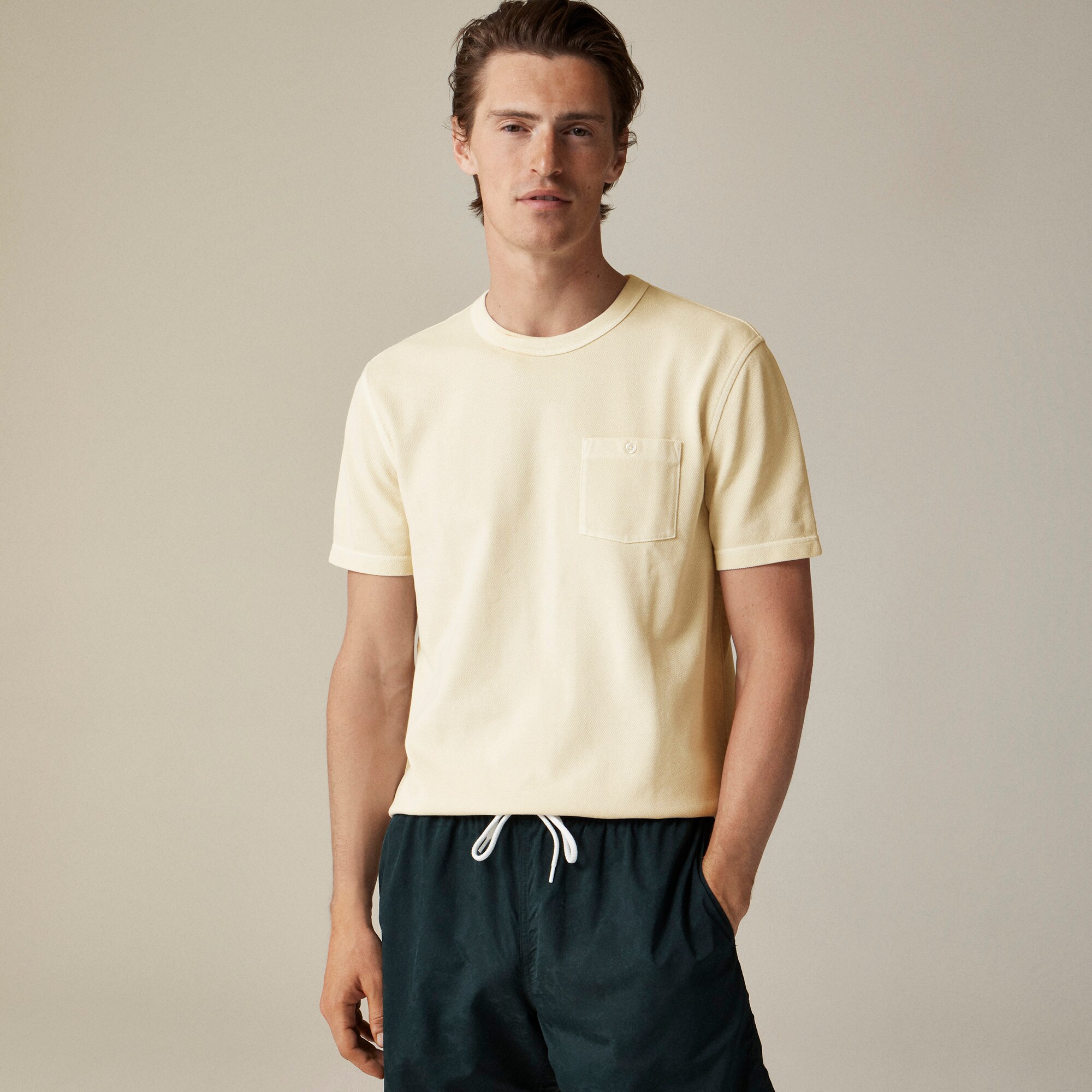 mens Washed piqu&eacute; pocket T-shirt