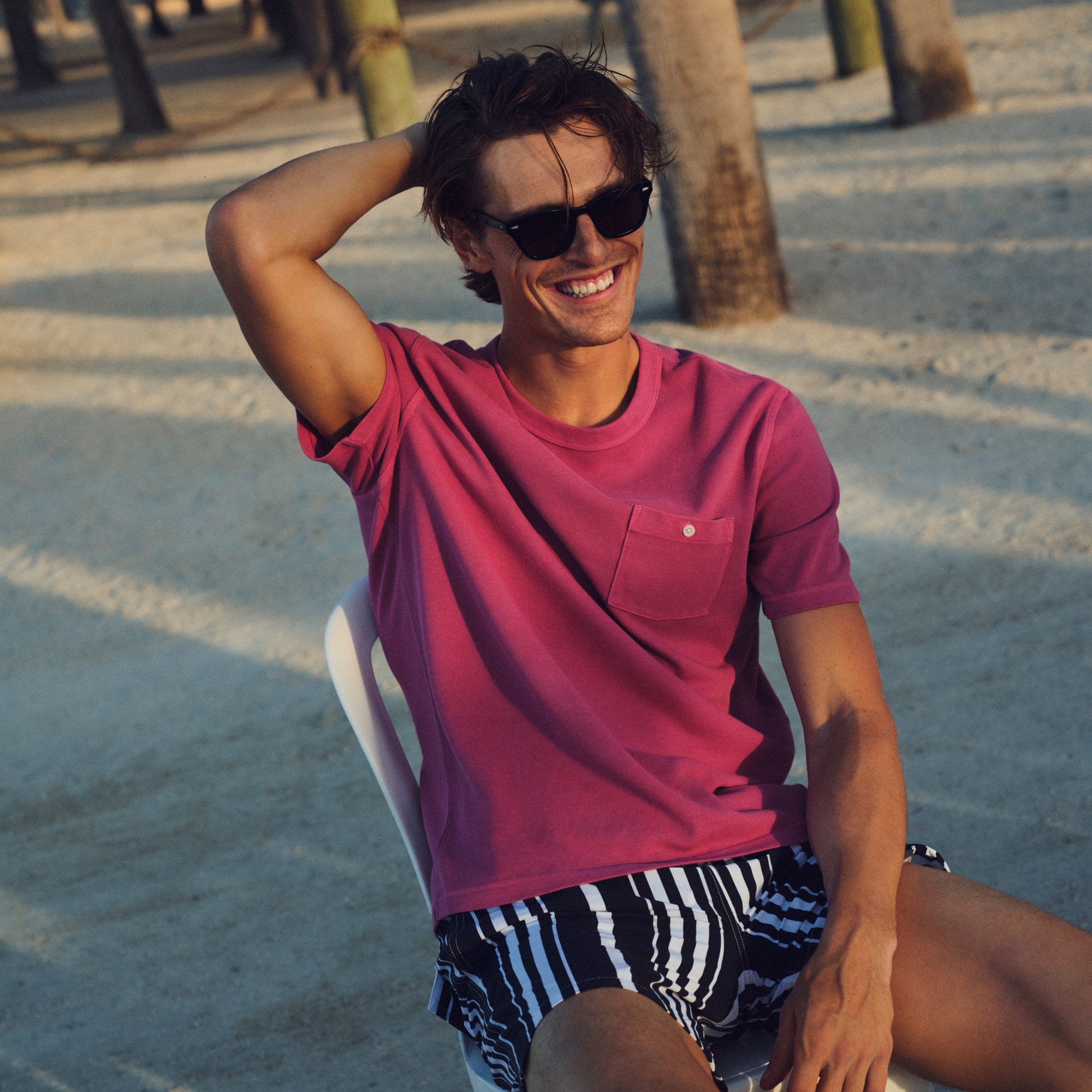mens Washed piqu&eacute; pocket T-shirt