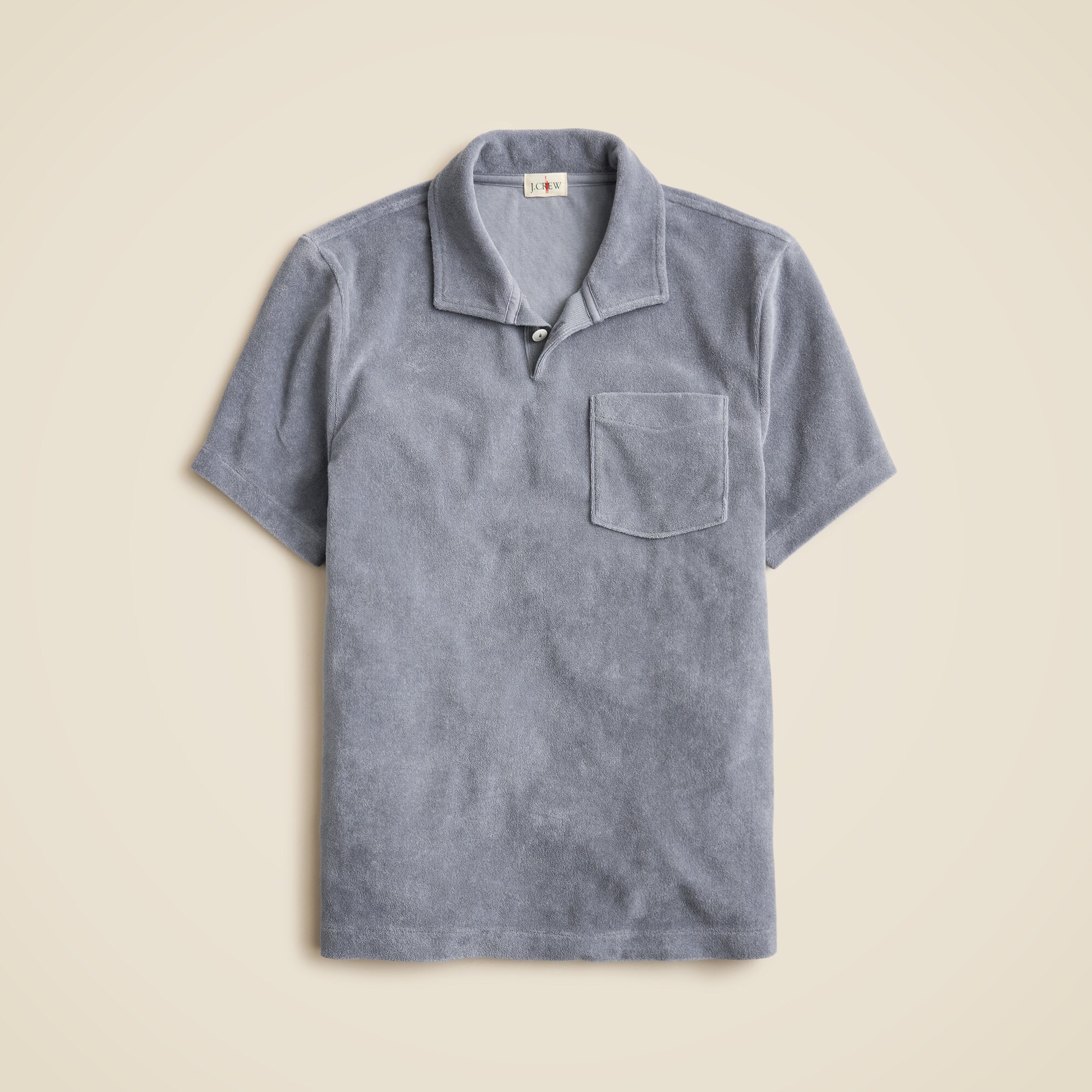 Terry cloth johnny-collar polo shirt