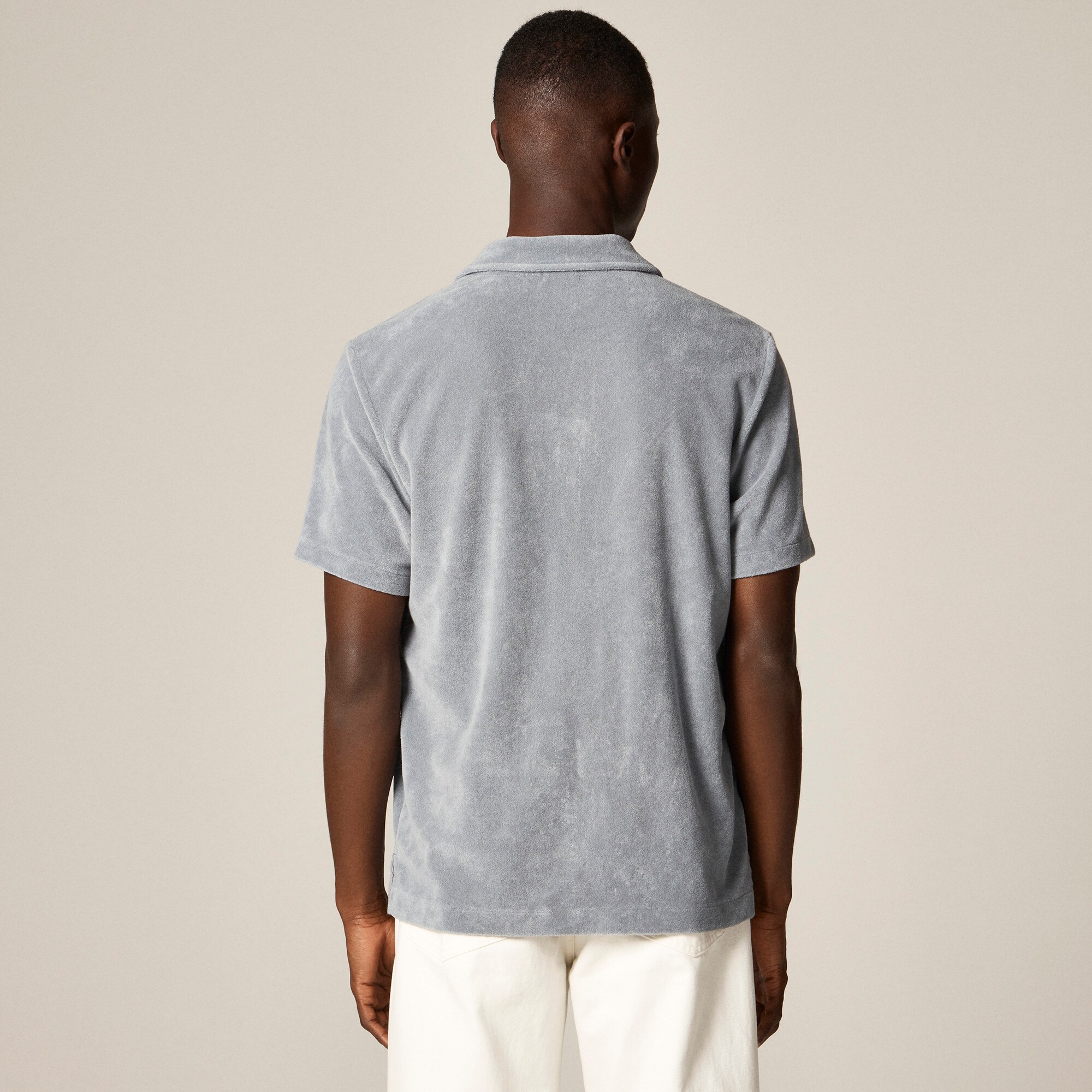 Terry cloth johnny-collar polo shirt