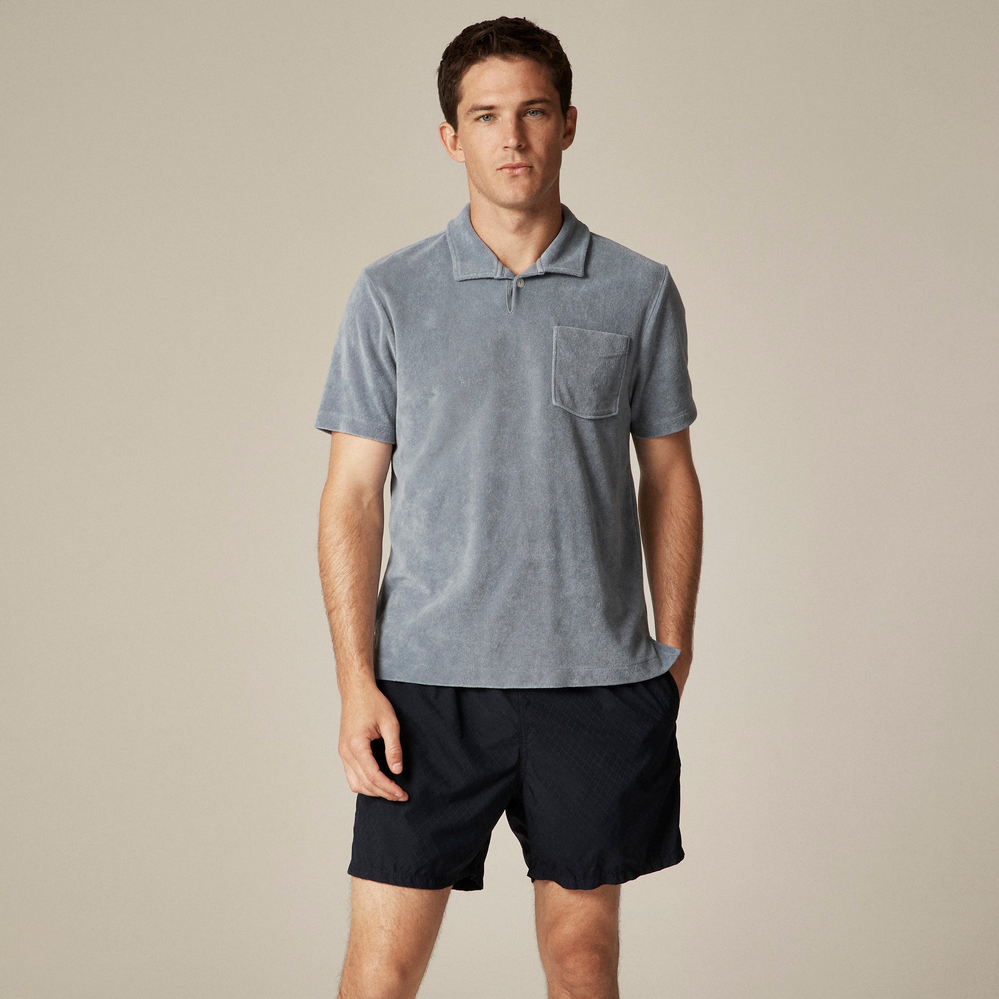 mens Terry cloth johnny-collar polo shirt