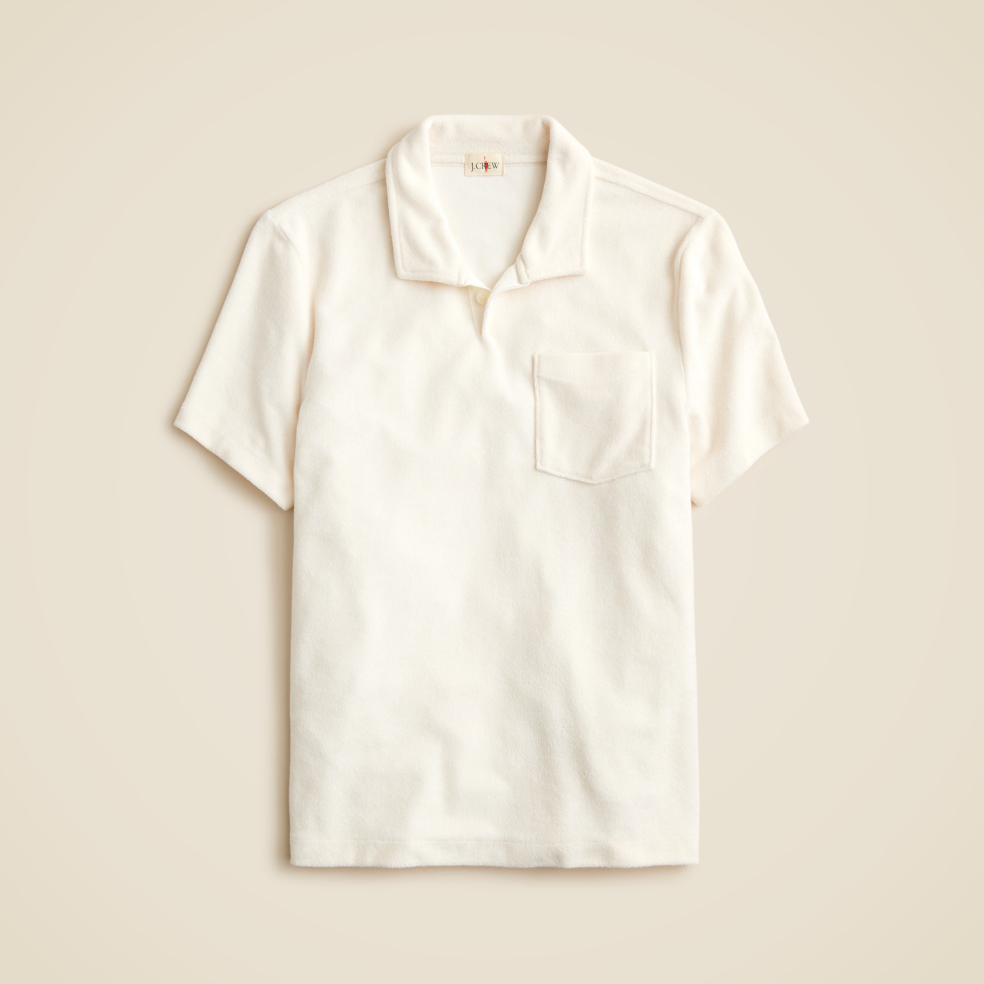 Terry cloth johnny-collar polo shirt