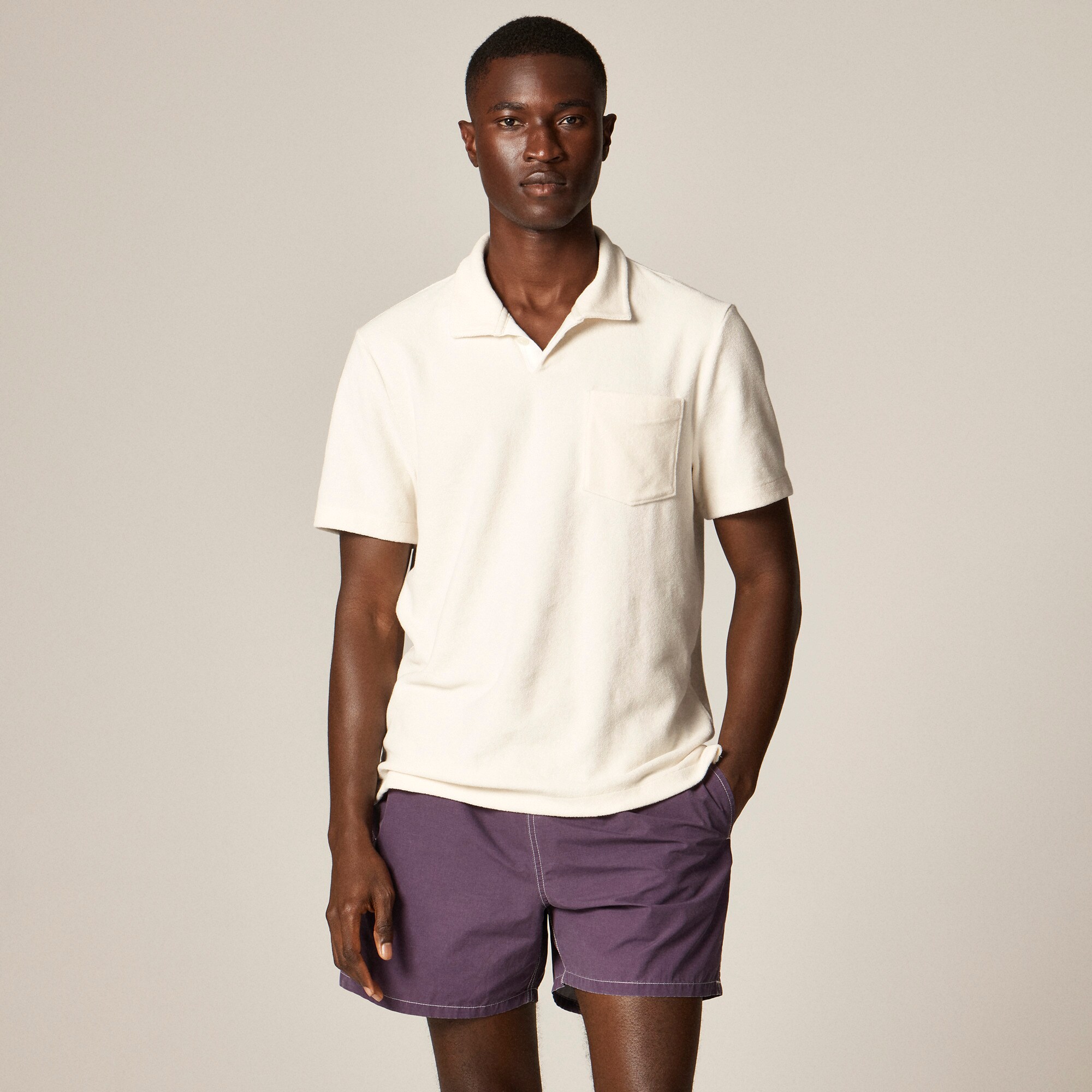  Terry cloth johnny-collar polo shirt