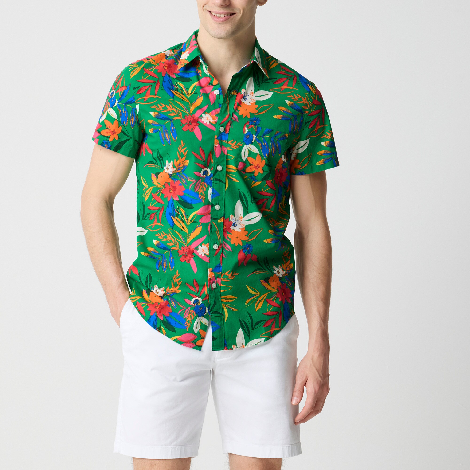 mens Short-sleeve printed flex casual shirt