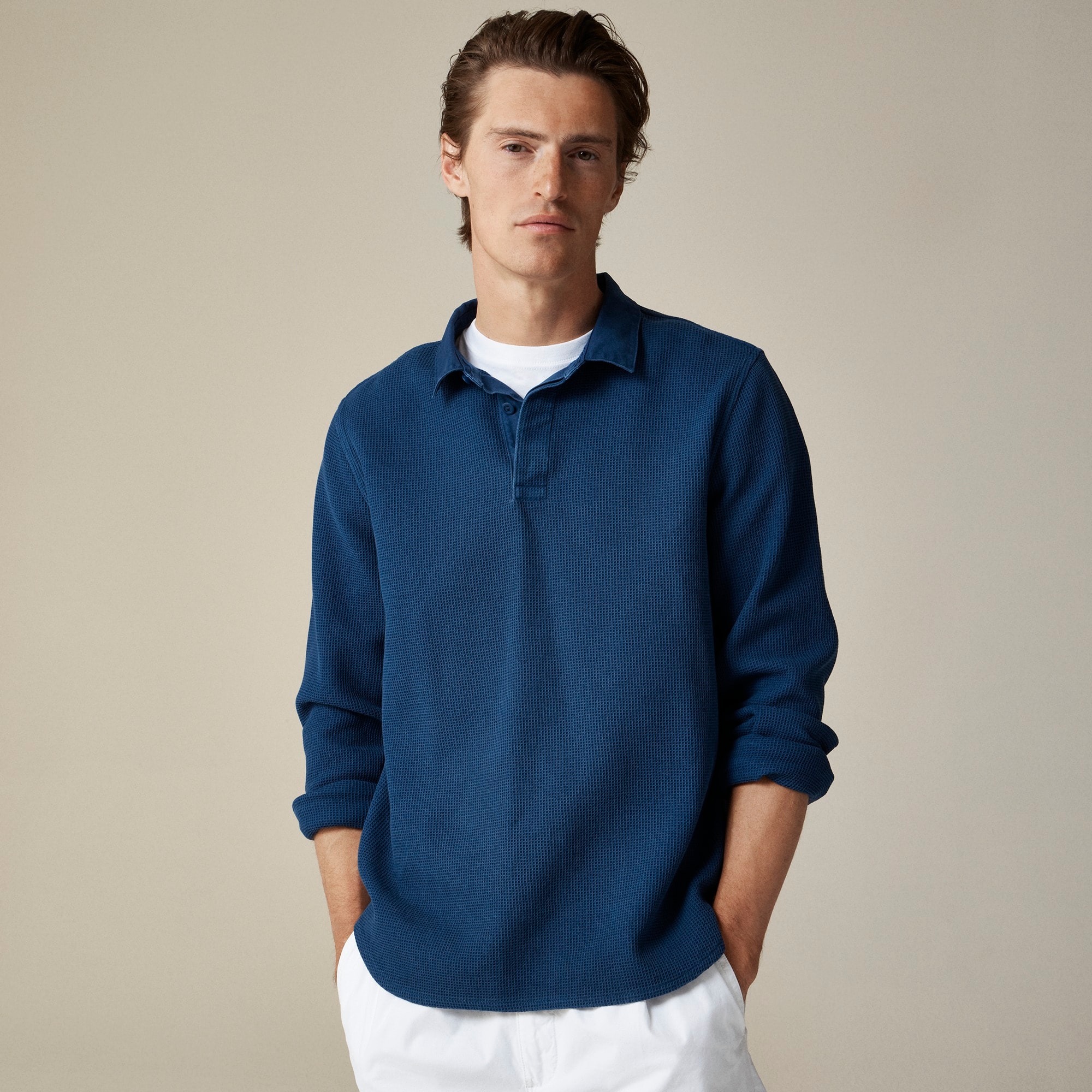 Waffle-knit rugby shirt