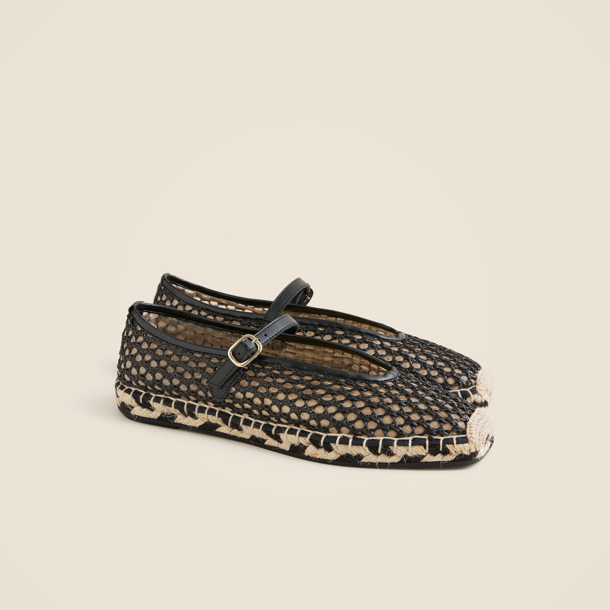 womens Made-in-Spain woven Mary Jane espadrille flats in faux raffia