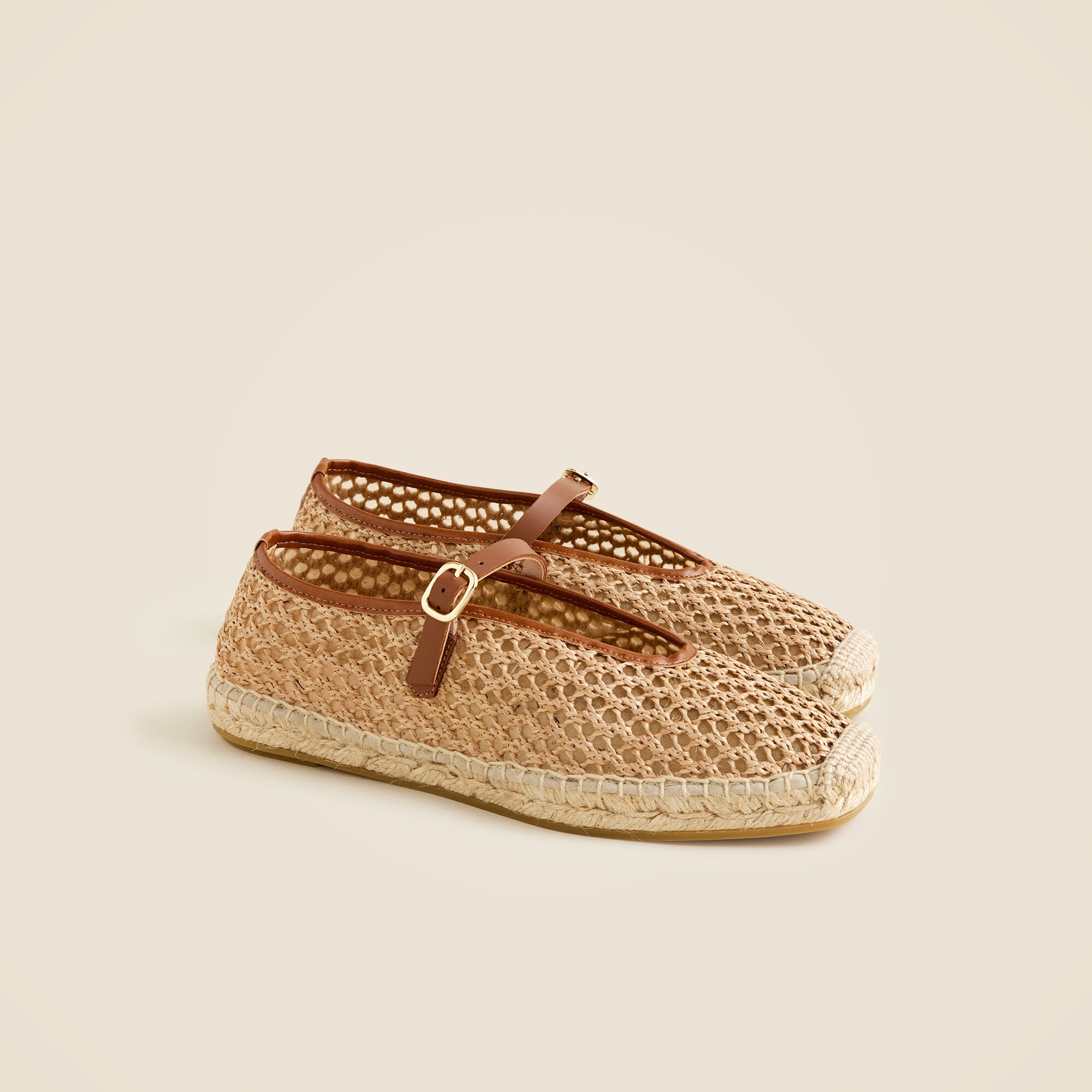 Made-in-Spain Woven Mary Jane Espadrille Flats In Faux Raffia For