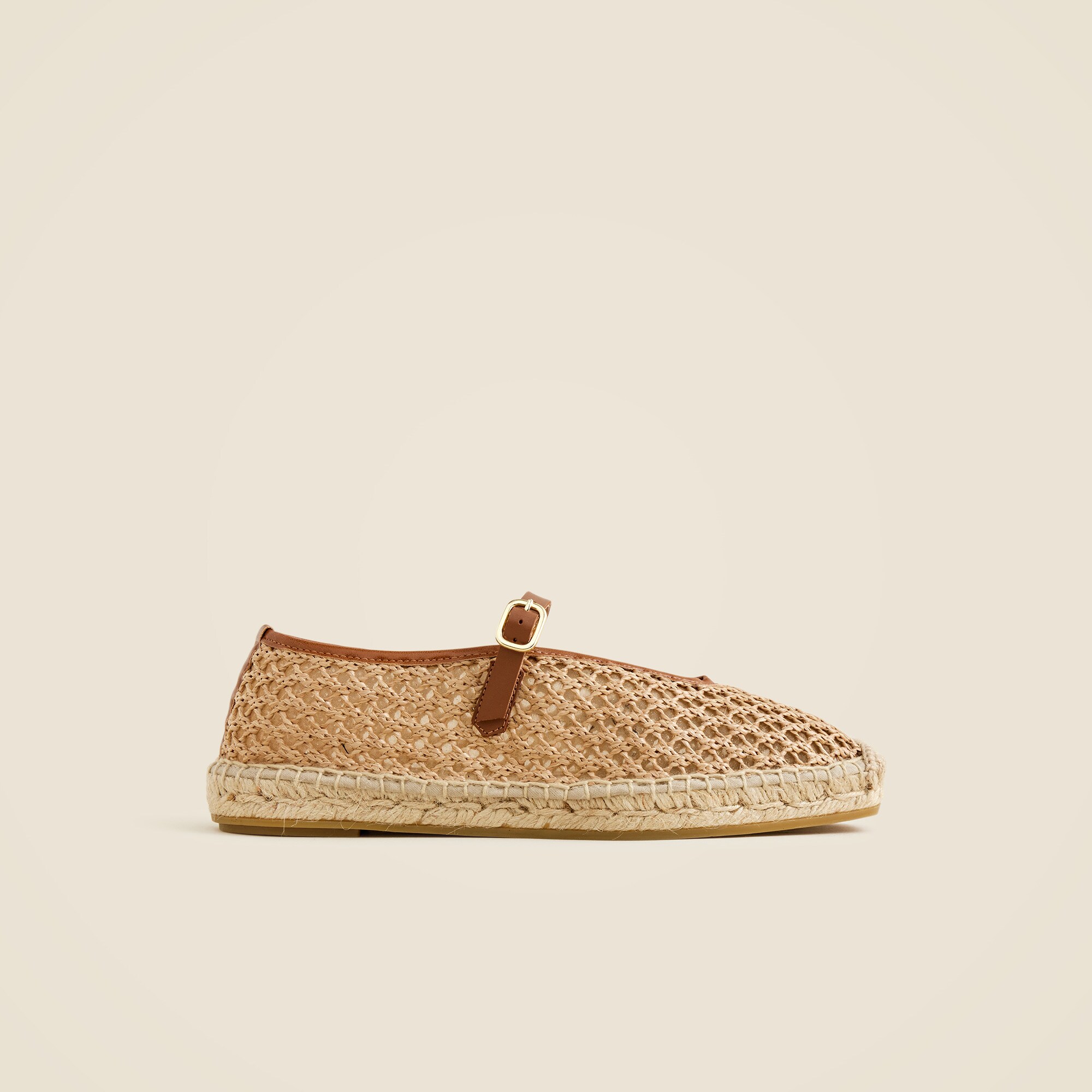 Made-in-Spain woven Mary Jane espadrille flats in faux raffia