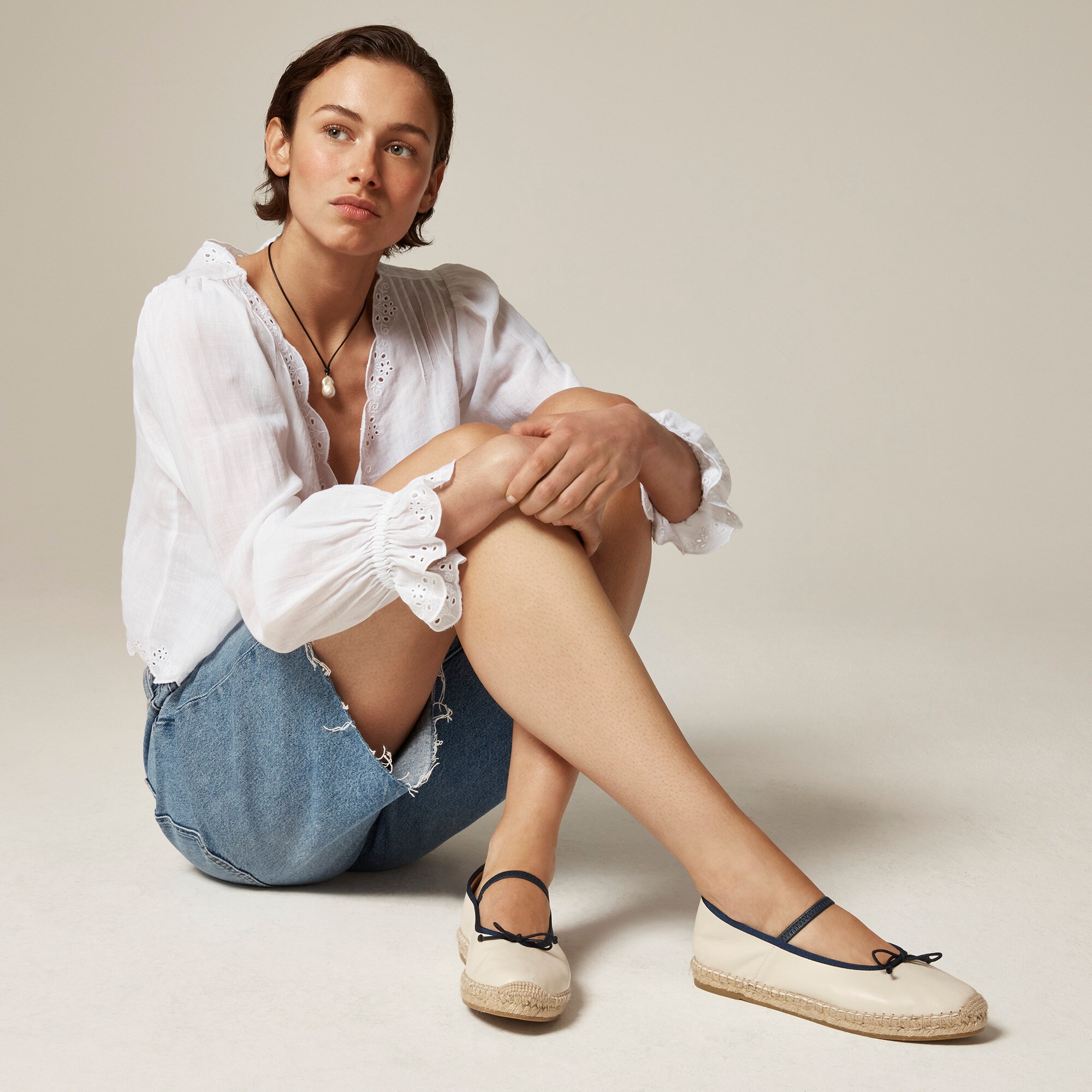 Made-in-Spain Mary Jane Espadrille Flats In Leather For Women