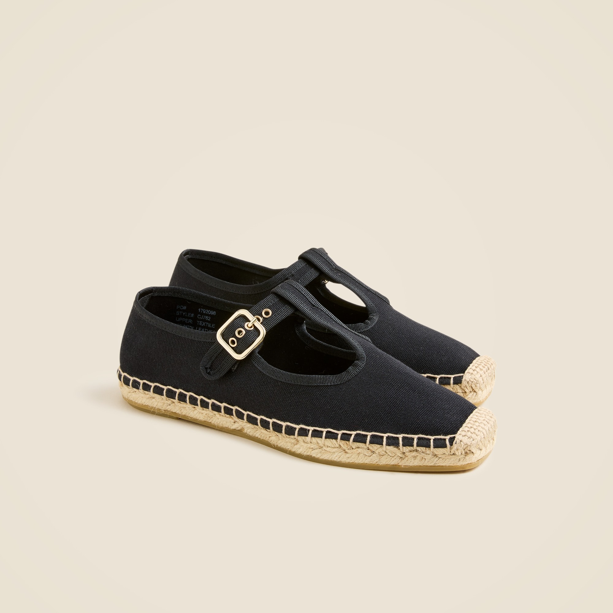 womens Made-in-Spain T-strap espadrille flats in canvas