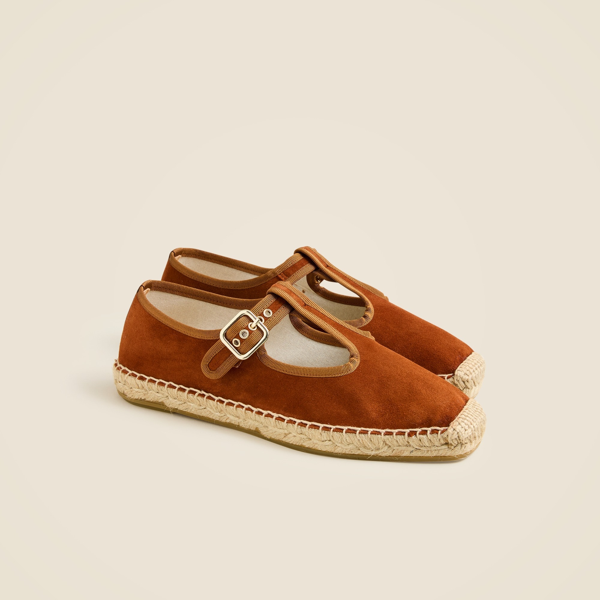 womens Made-in-Spain T-strap espadrille flats in suede