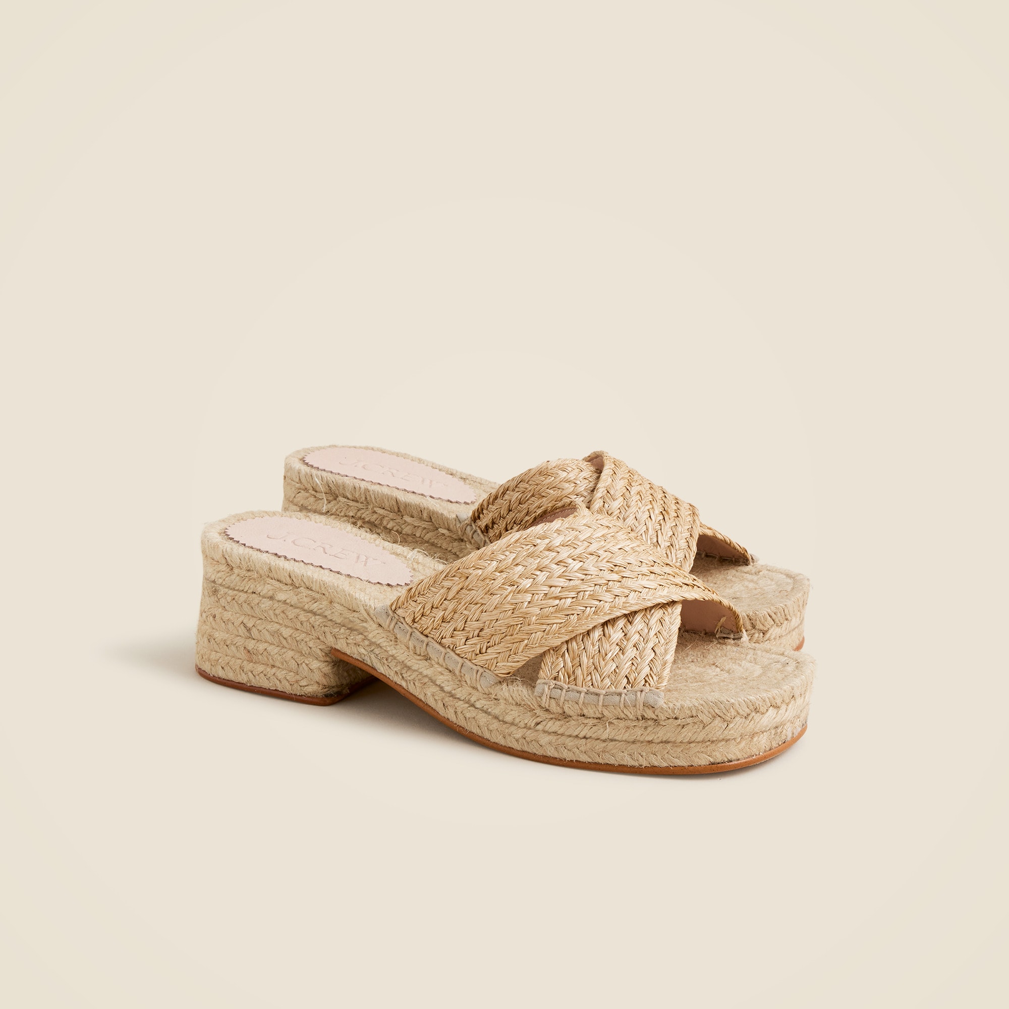 womens Made-in-Spain block-heel espadrilles in faux raffia