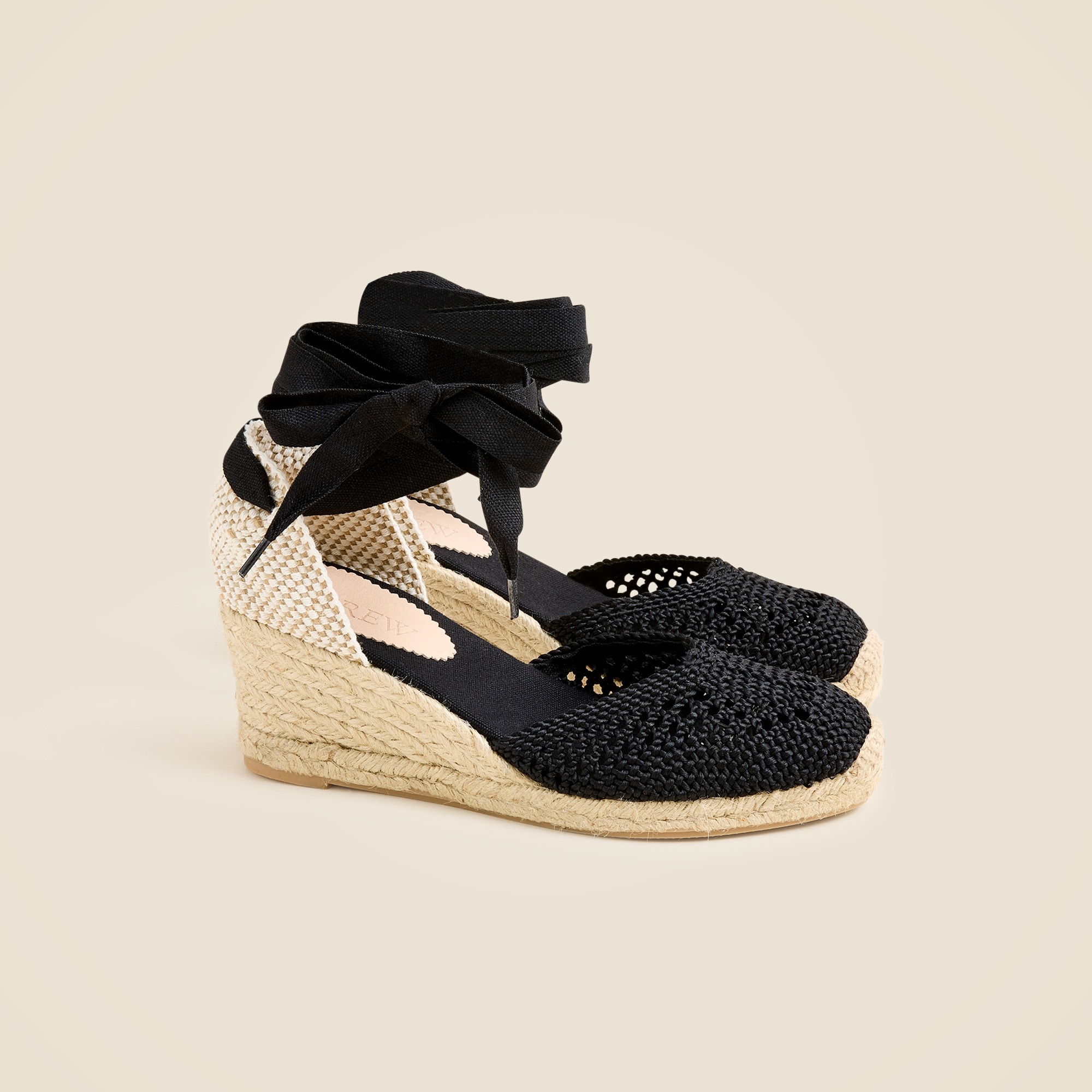womens Made-in-Spain crochet lace-up espadrille wedges