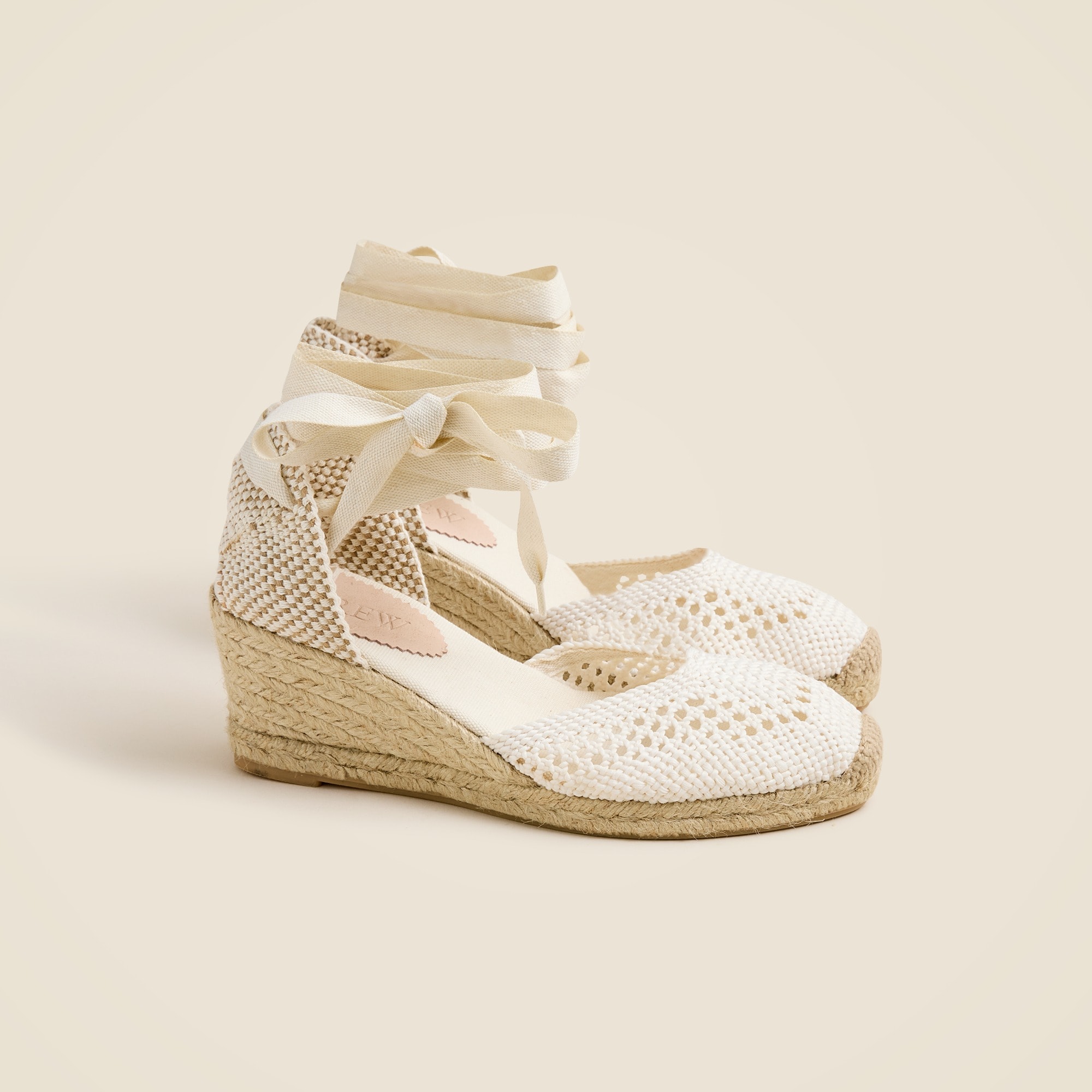 womens Made-in-Spain crochet lace-up espadrille wedges