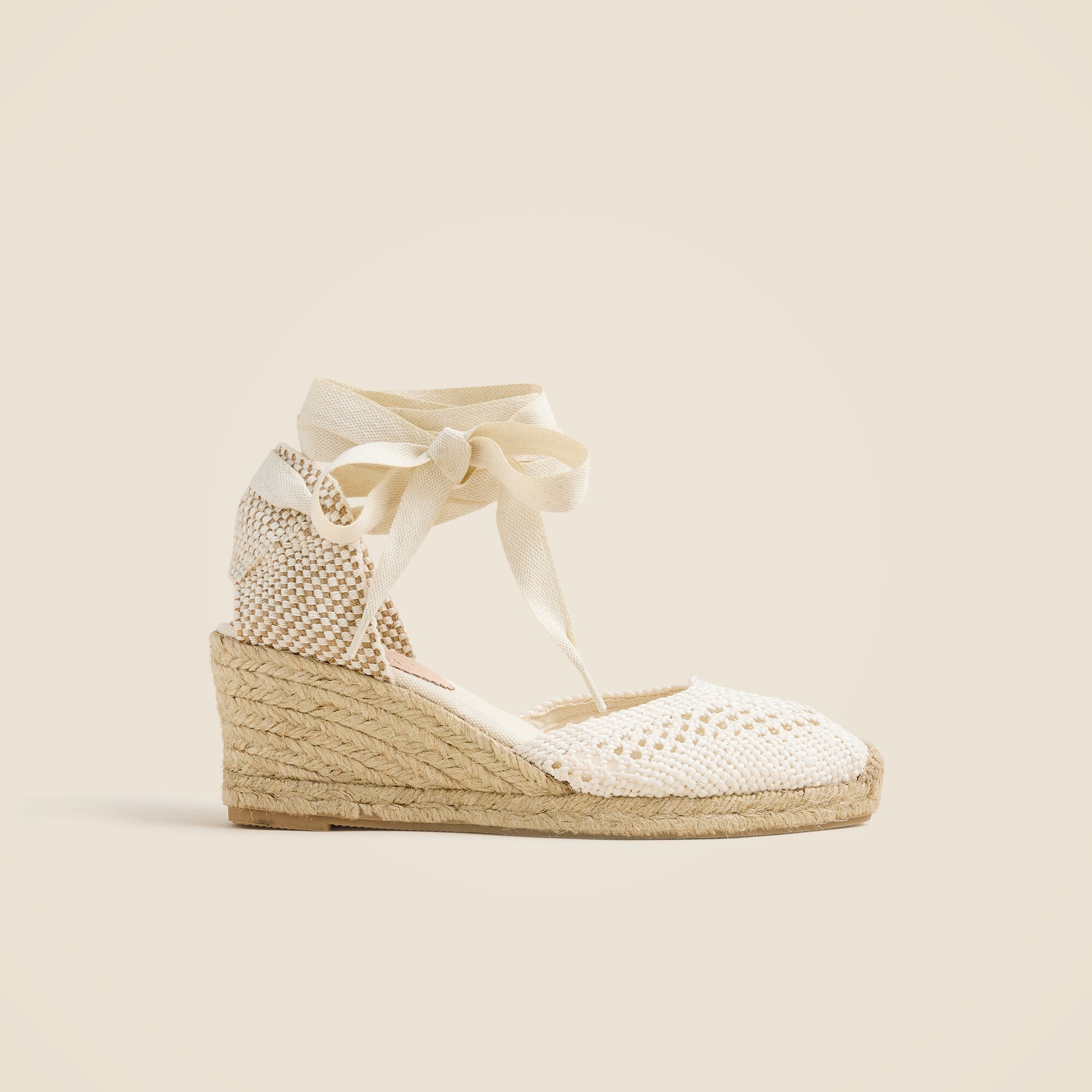 Made-in-Spain crochet lace-up espadrille wedges