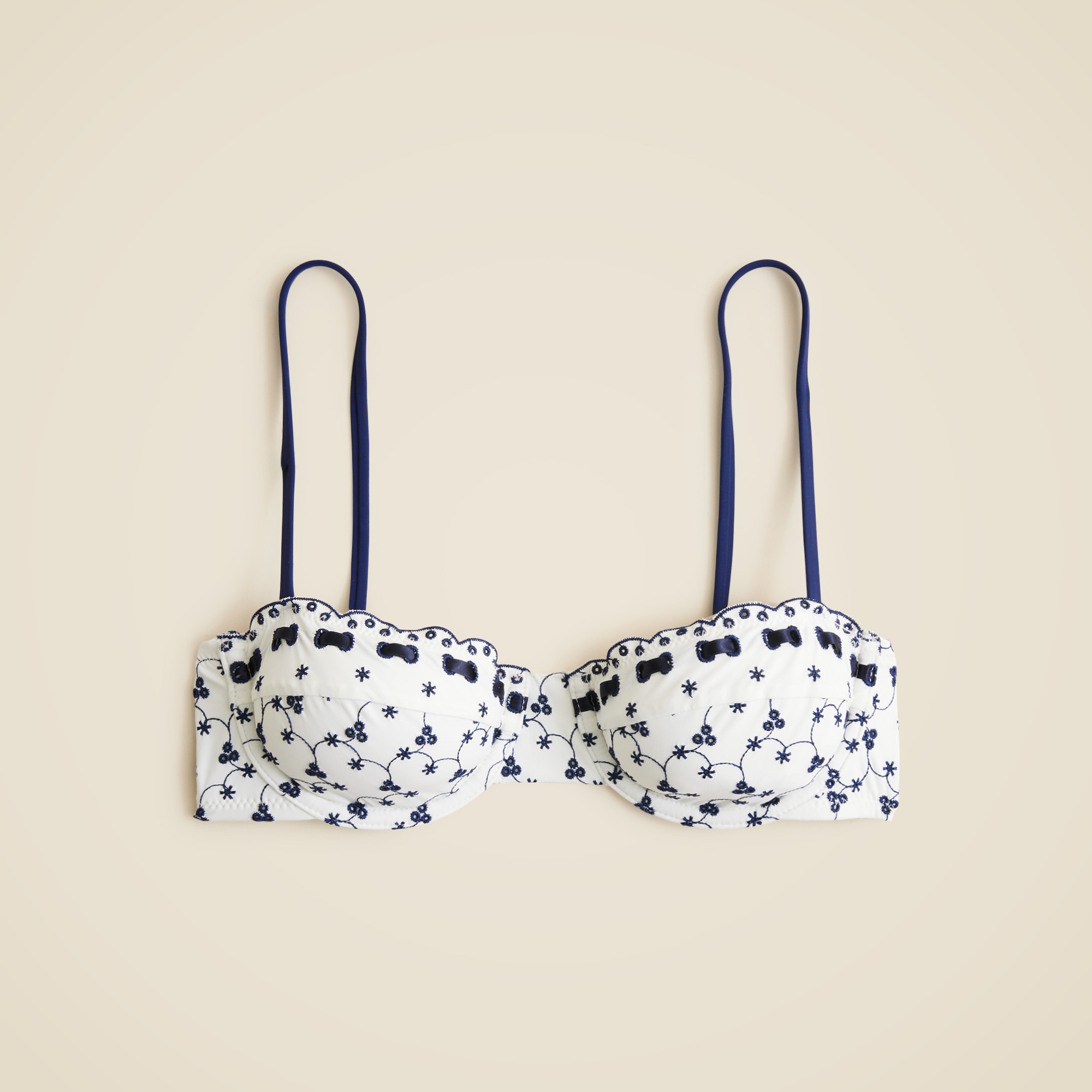 womens Eyelet balconette underwire bikini top with ribbon trim