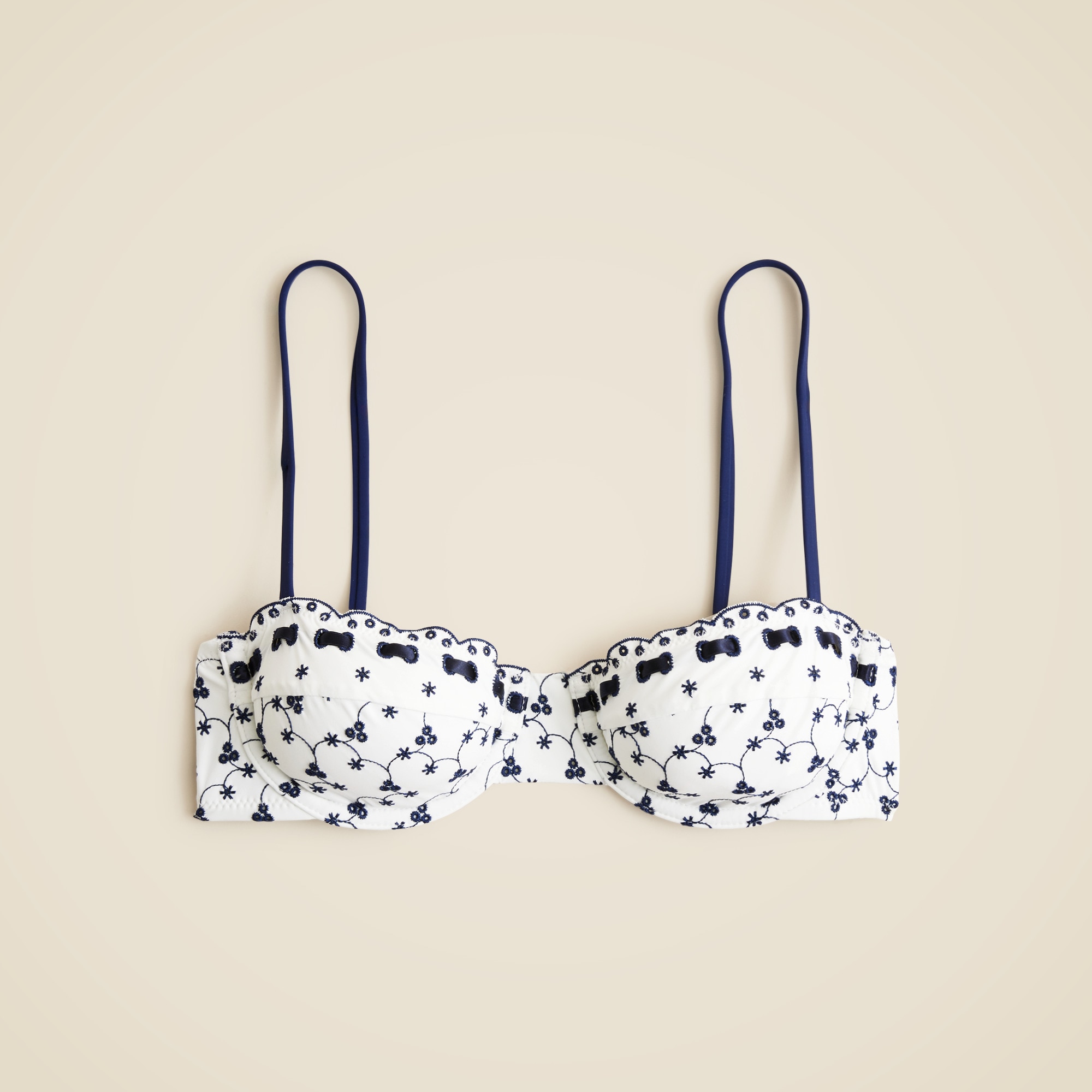 Eyelet balconette underwire bikini top with ribbon trim