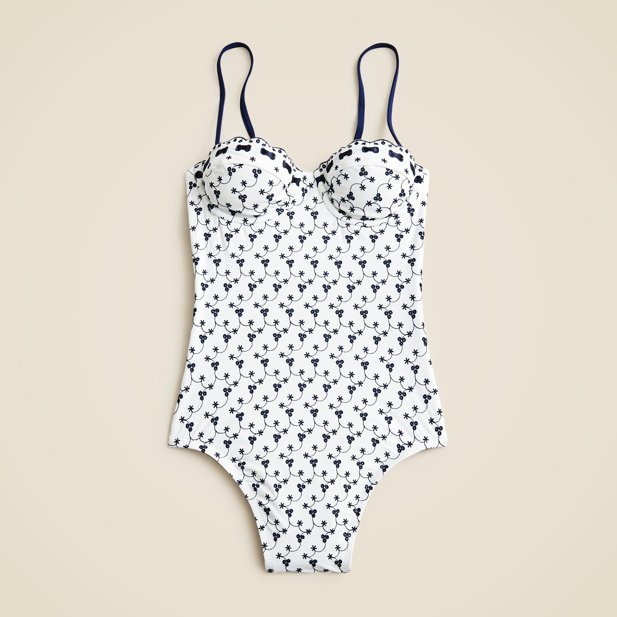 Eyelet Balconette Underwire One-piece With Ribbon Trim For Women