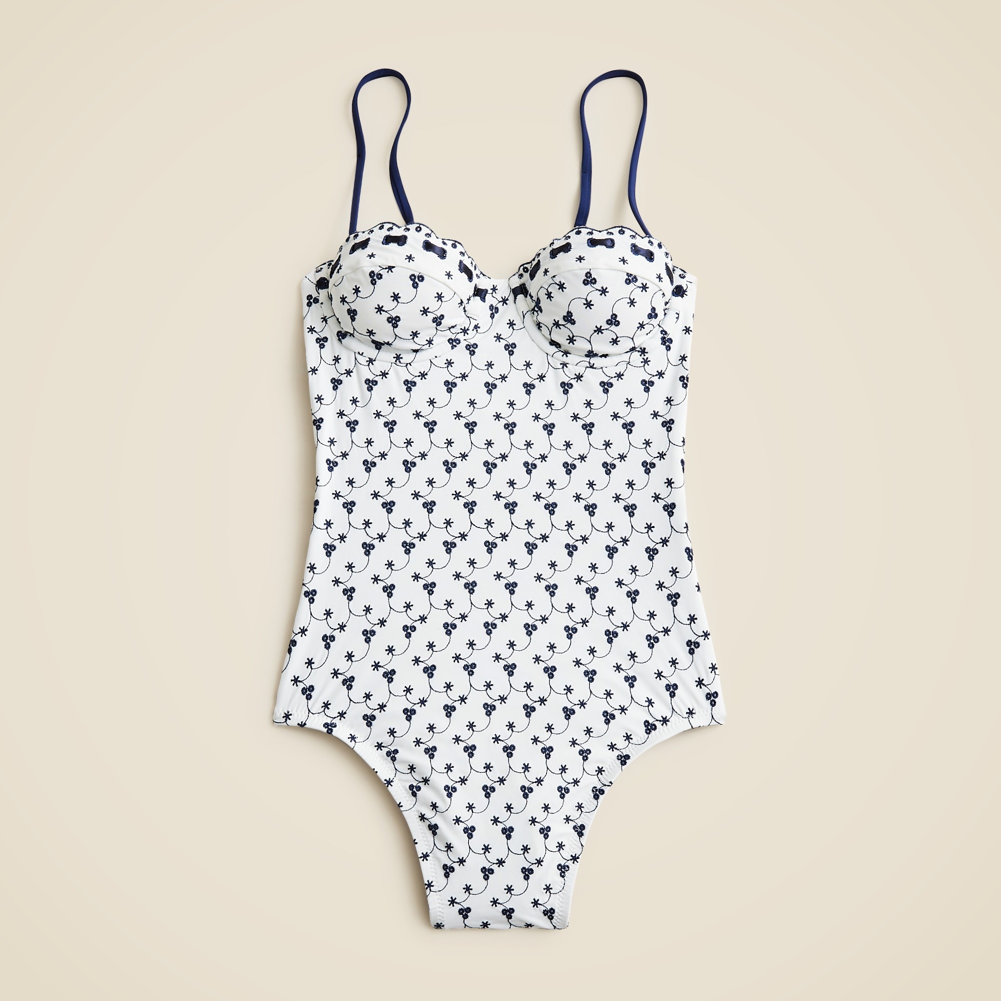 womens Eyelet balconette underwire one-piece with ribbon trim