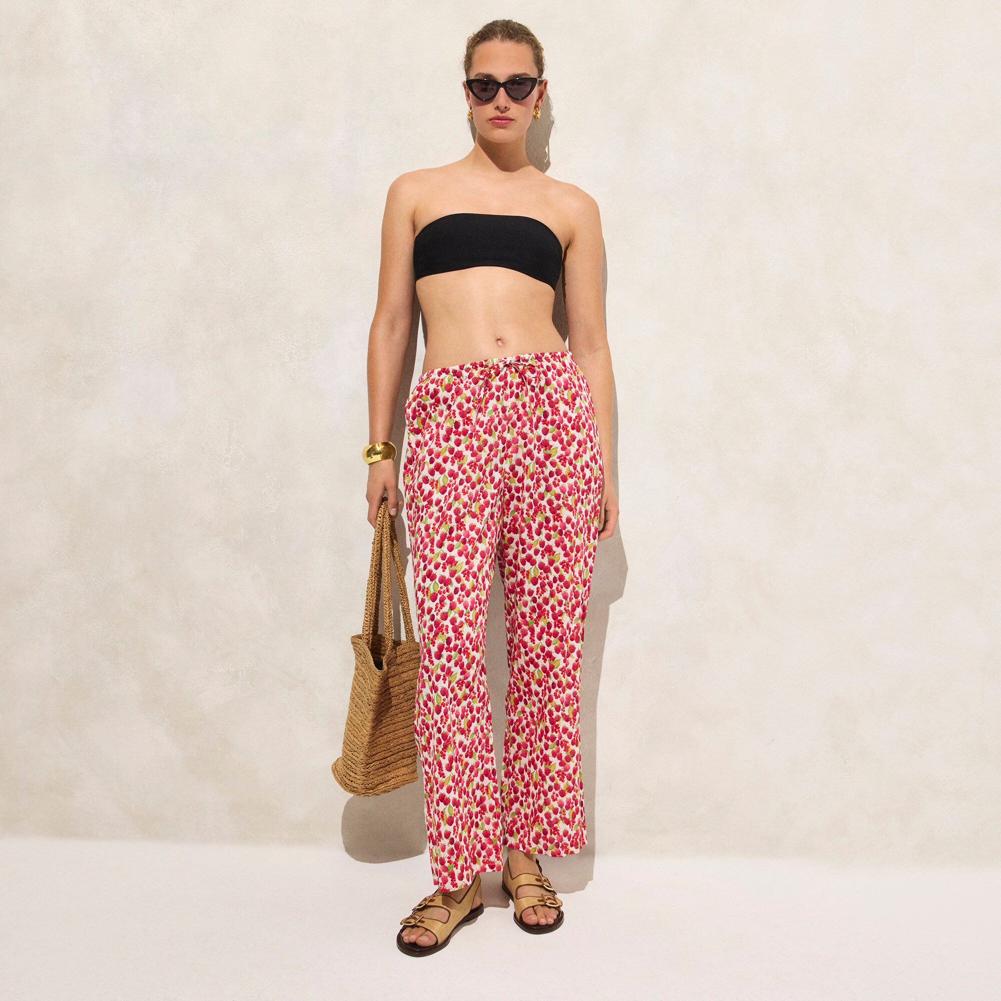 Cotton Voile Beach Pant In Raspberry Print For Women | J.Crew