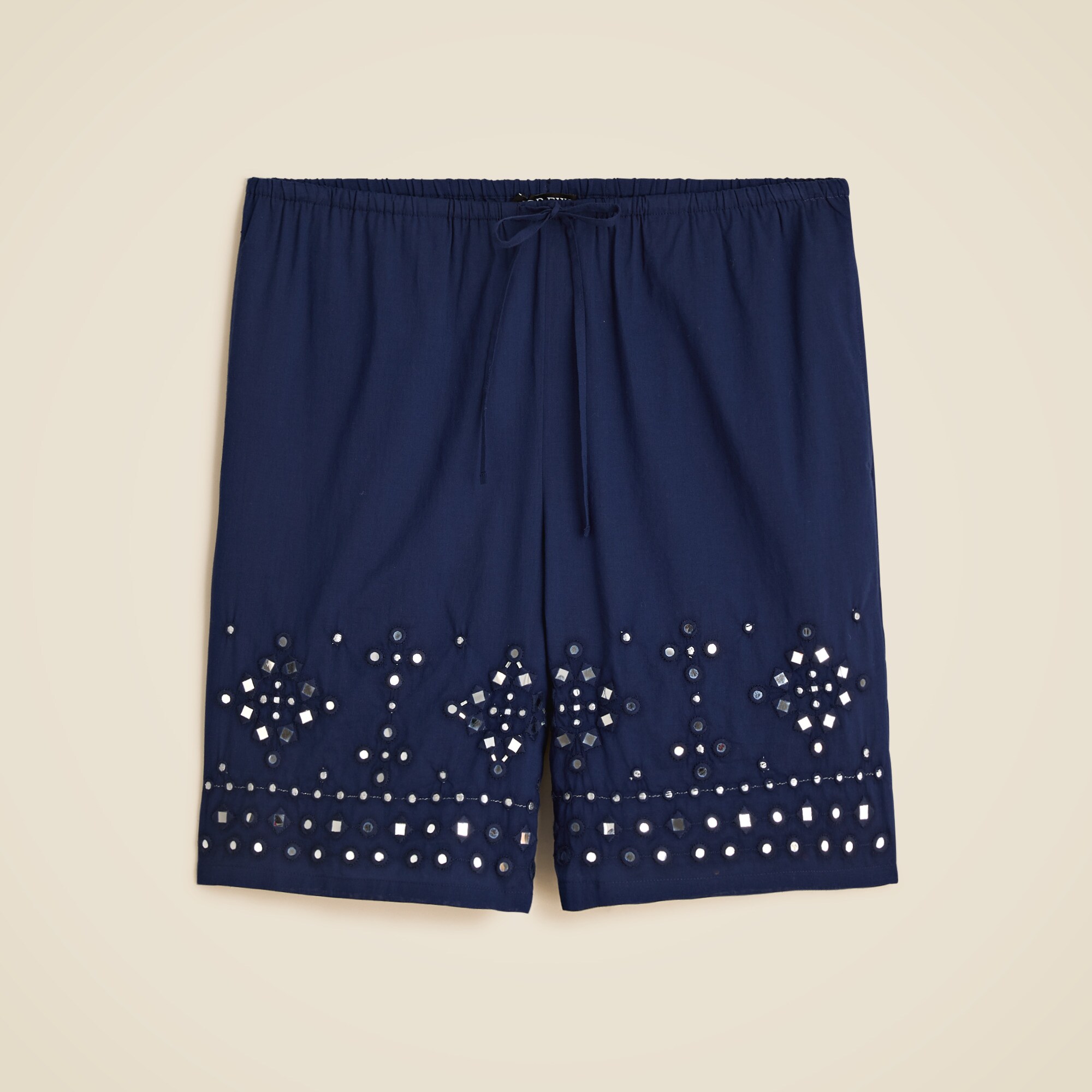 Cotton voile bermuda short with mirror embellishments